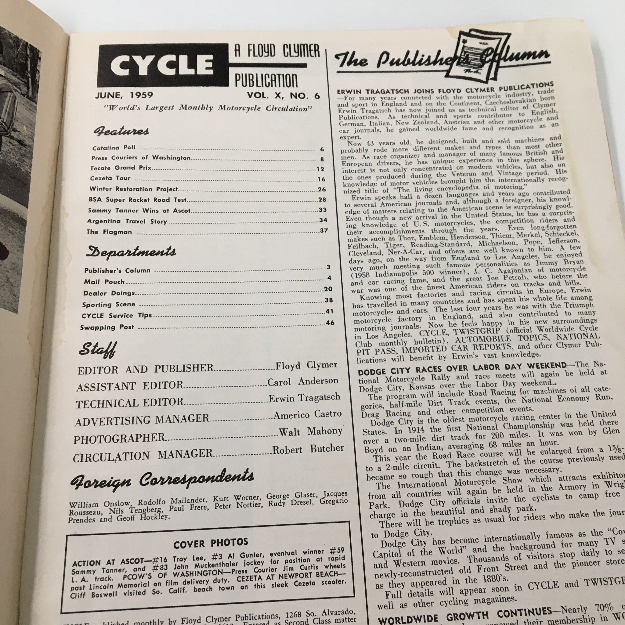 VTG Cycle Magazine June 1959 Sammy Turner Wins at Ascot No Label