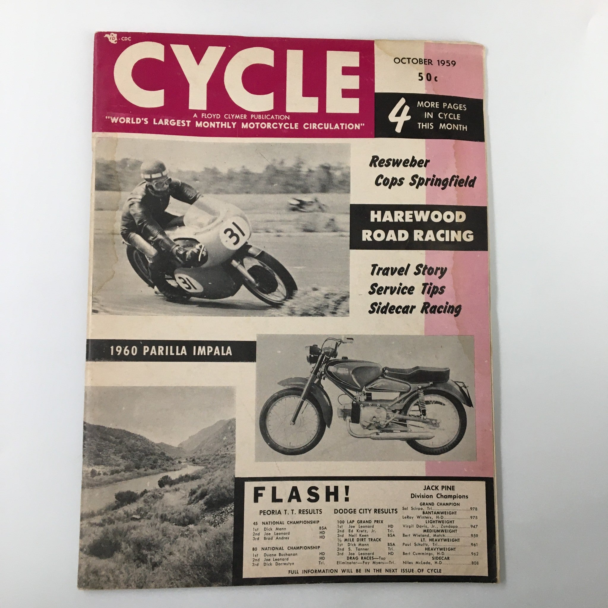 VTG Cycle Magazine October 1959 Resweber Routes Springfield Rivals No Label