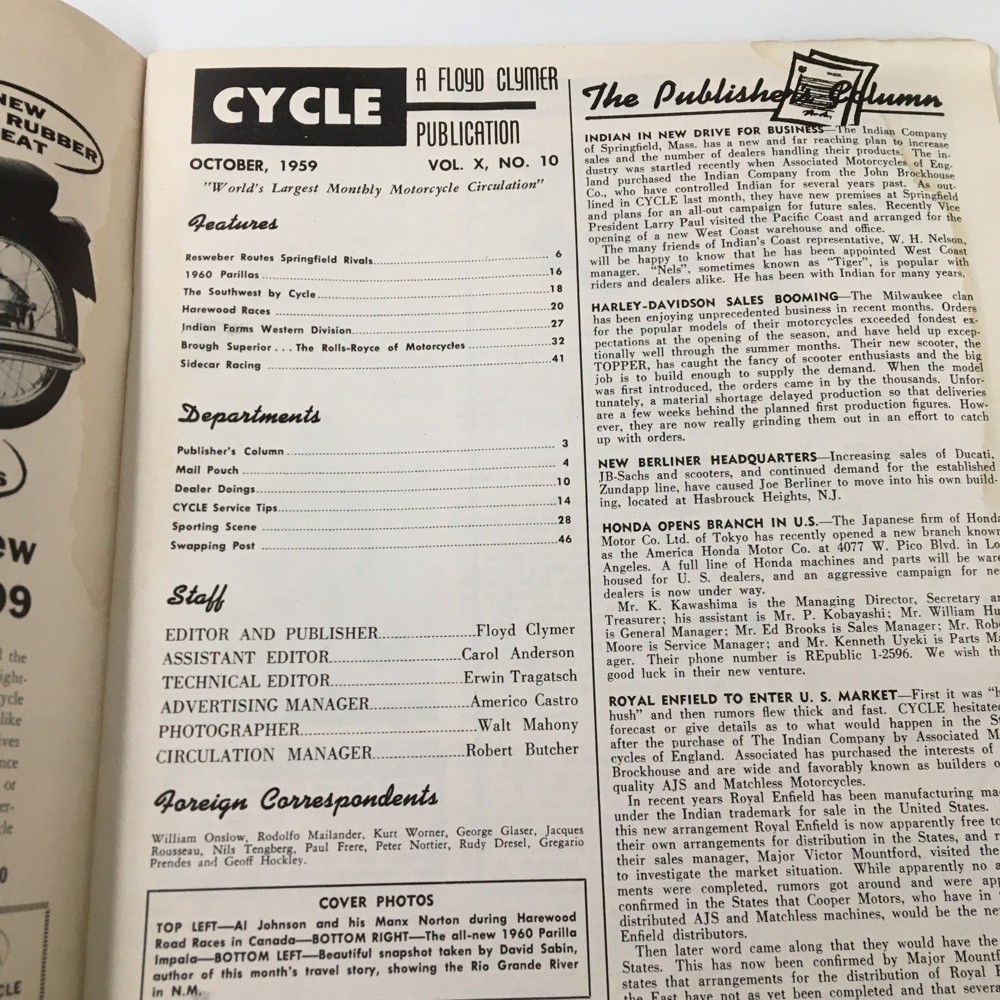 VTG Cycle Magazine October 1959 Resweber Routes Springfield Rivals No Label