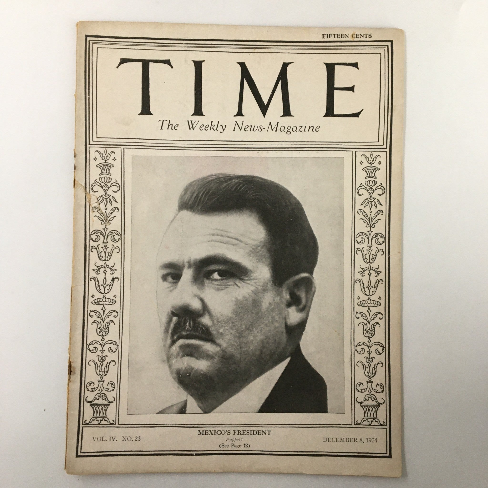 VTG Time Magazine December 8 1924 Vol. 4 No. 23 Presidente Plutarco Elias Calles