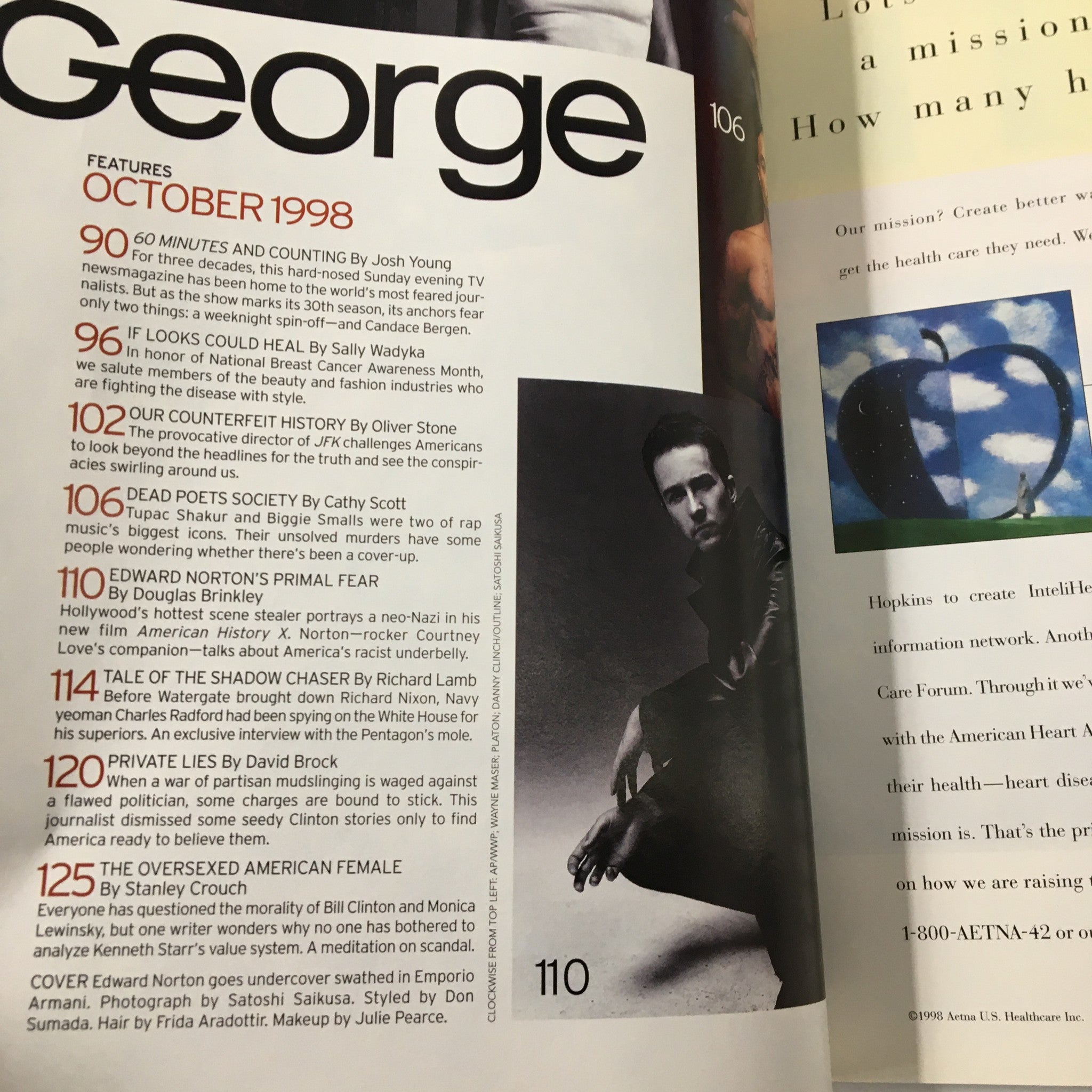 George Magazine October 1998 American History X Edward Norton Shocking Vision