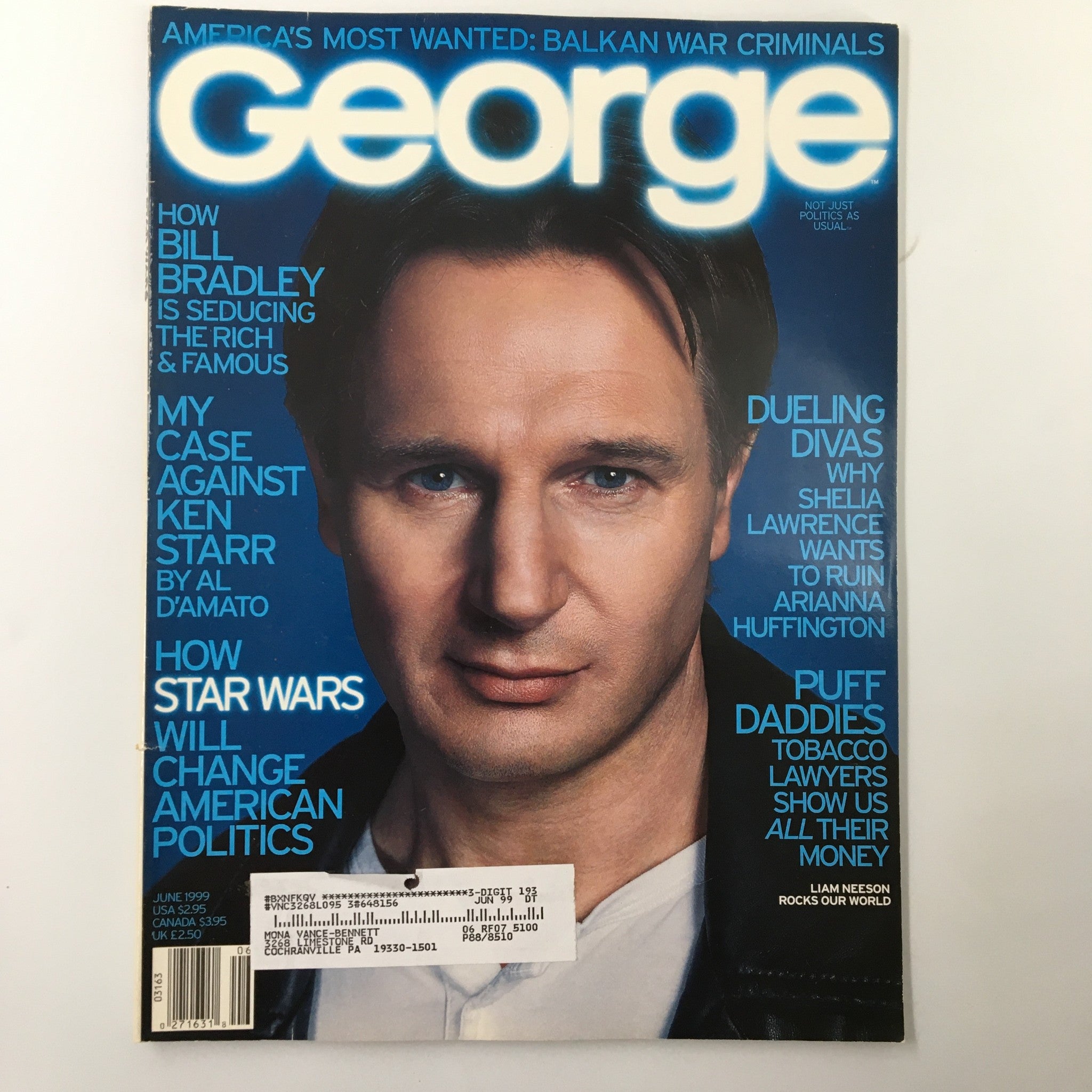 George Magazine June 1999 Actor Liam Neeson Rocks Our World