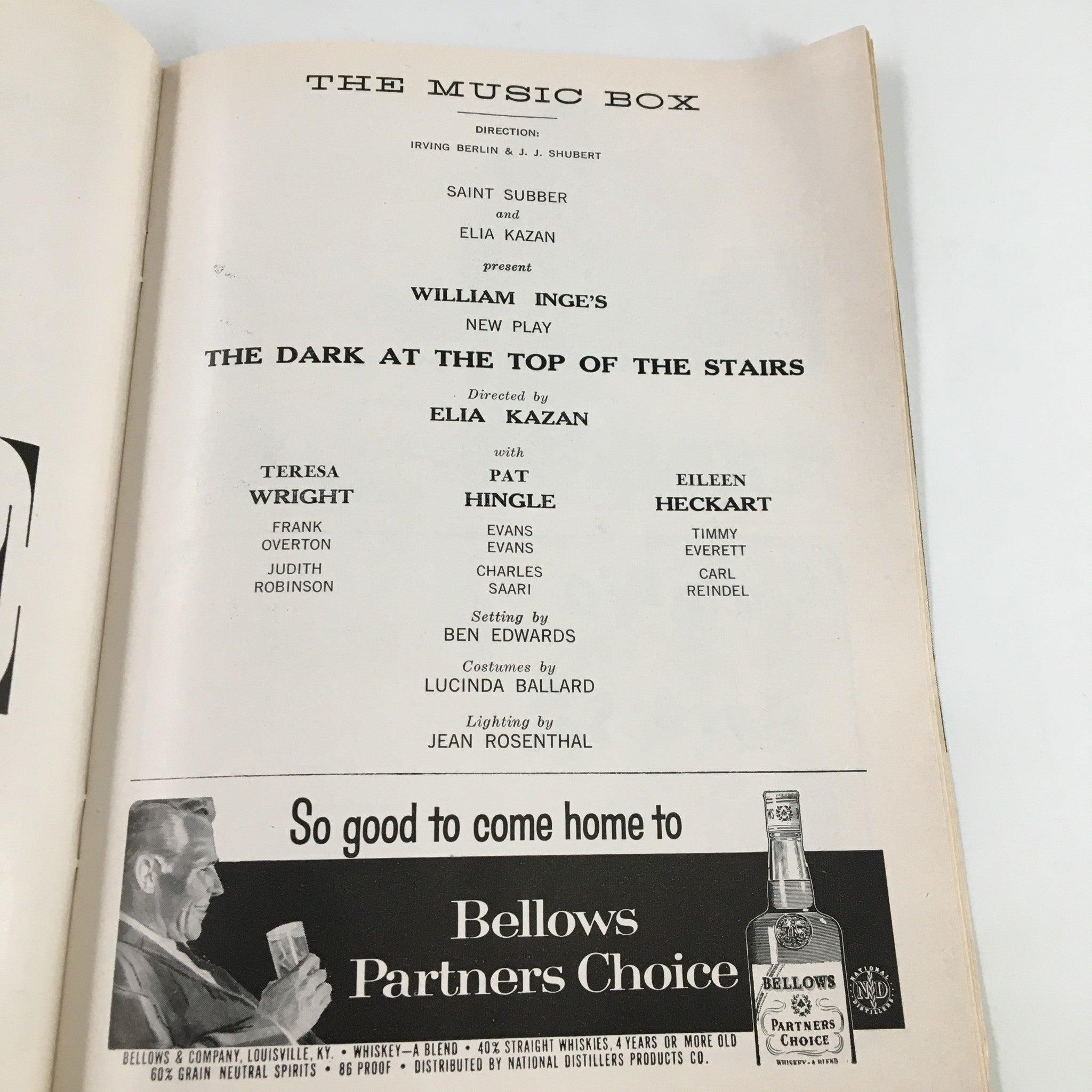 1958 Playbill The Music Box William Inge's The Dark at the Top of the Stairs