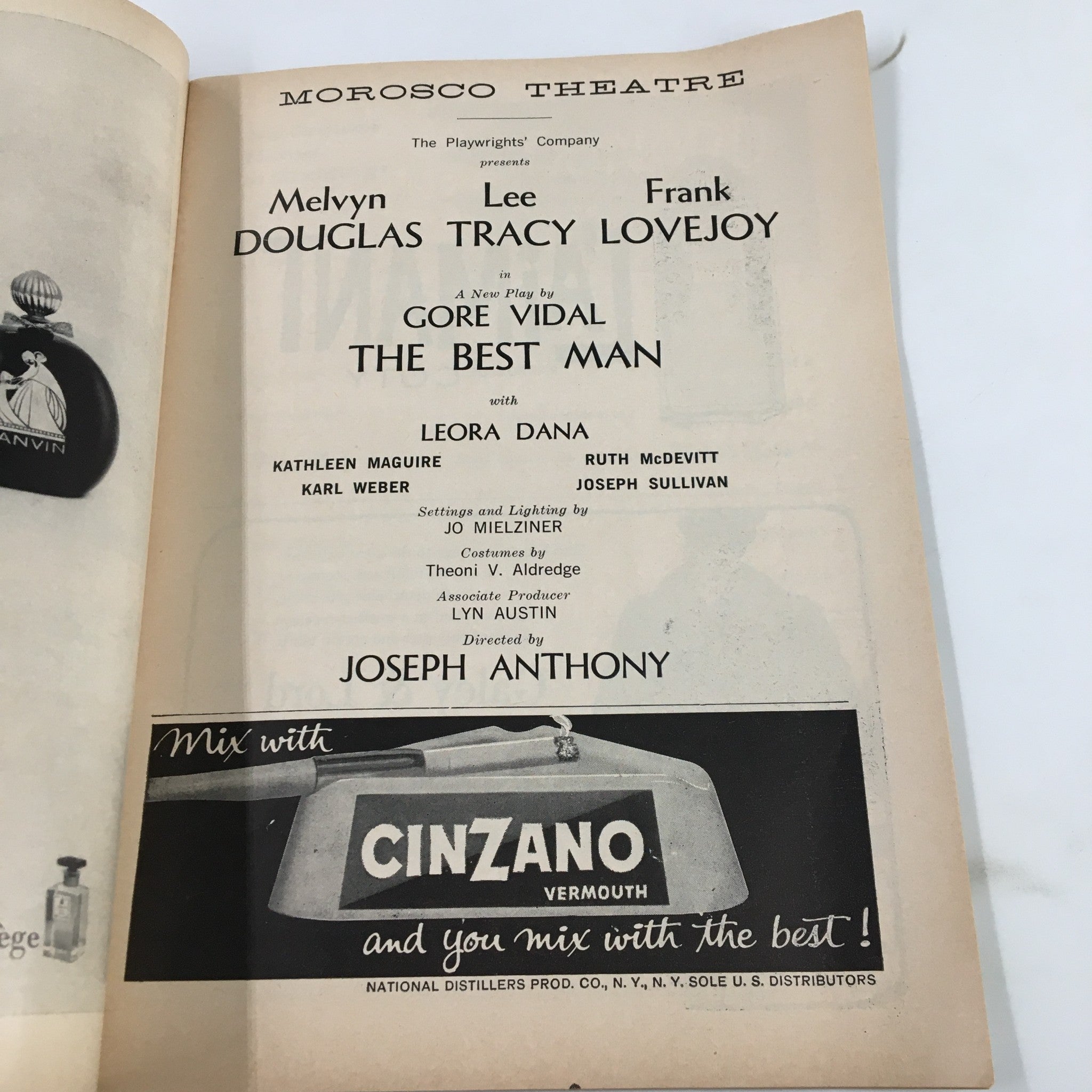 1960 Playbill Morosco Theatre Gore Vidal's The Best Man by Joseph Anthony