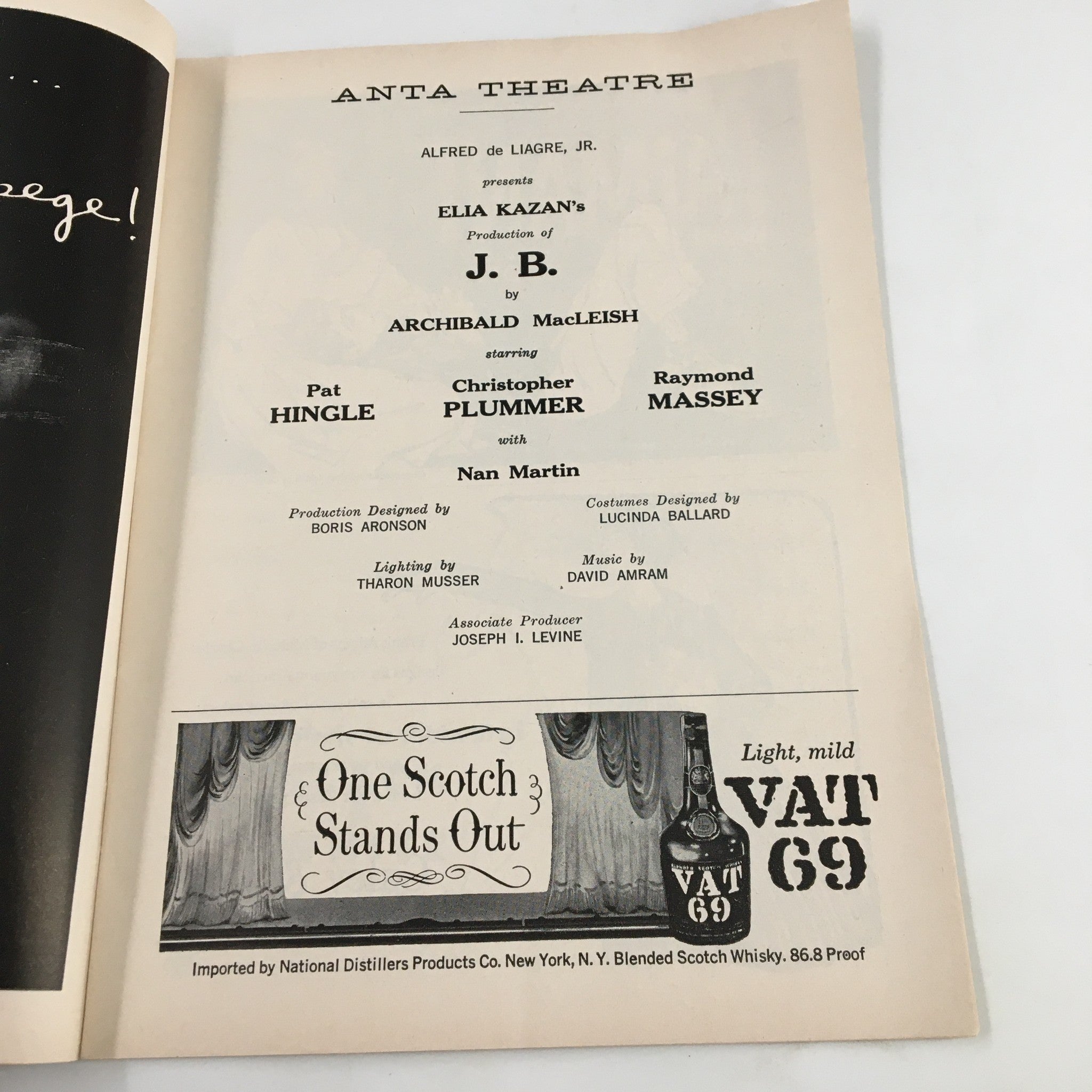 1959 Playbill Anta Theatre Elia Kazan's J. B. by Archibald MacLeish