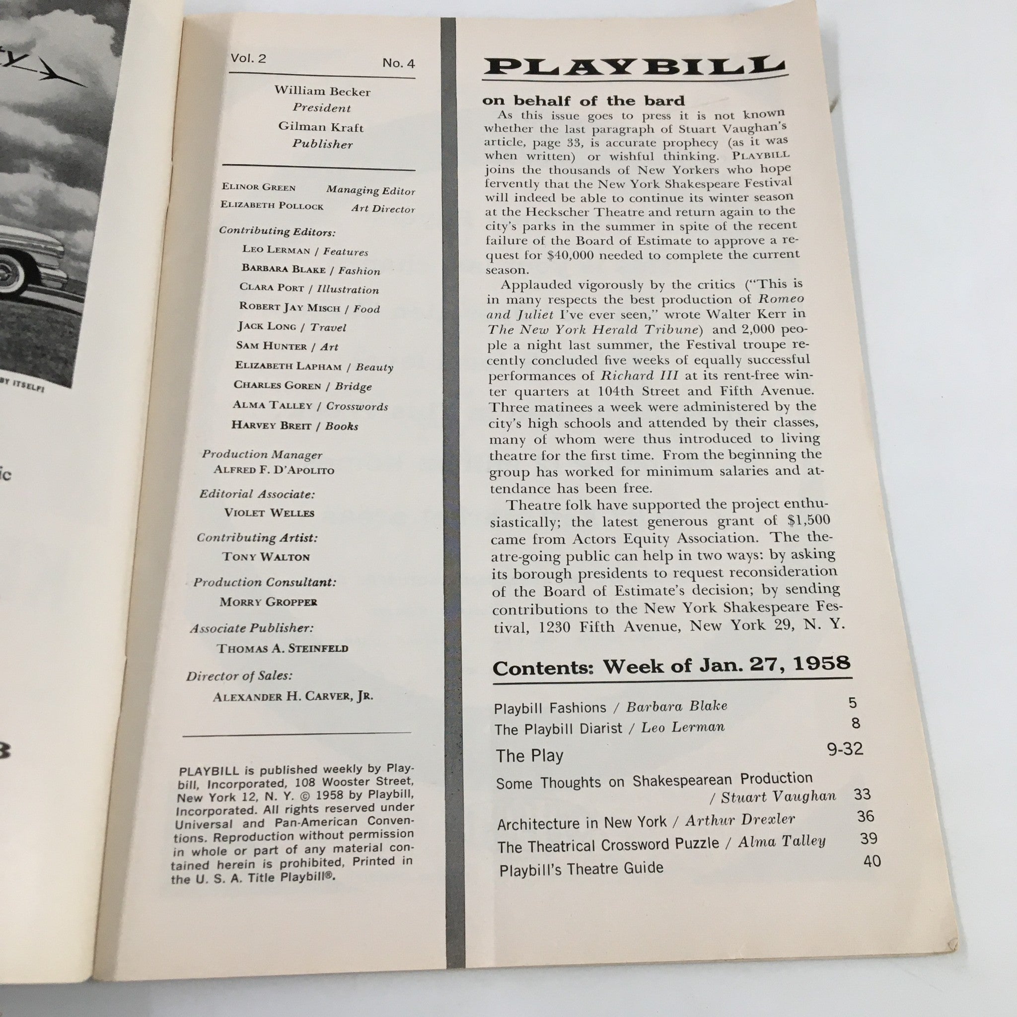 1958 Playbill The Booth Theatre Henry Fonda in Two For The Seesaw by Arthur Penn