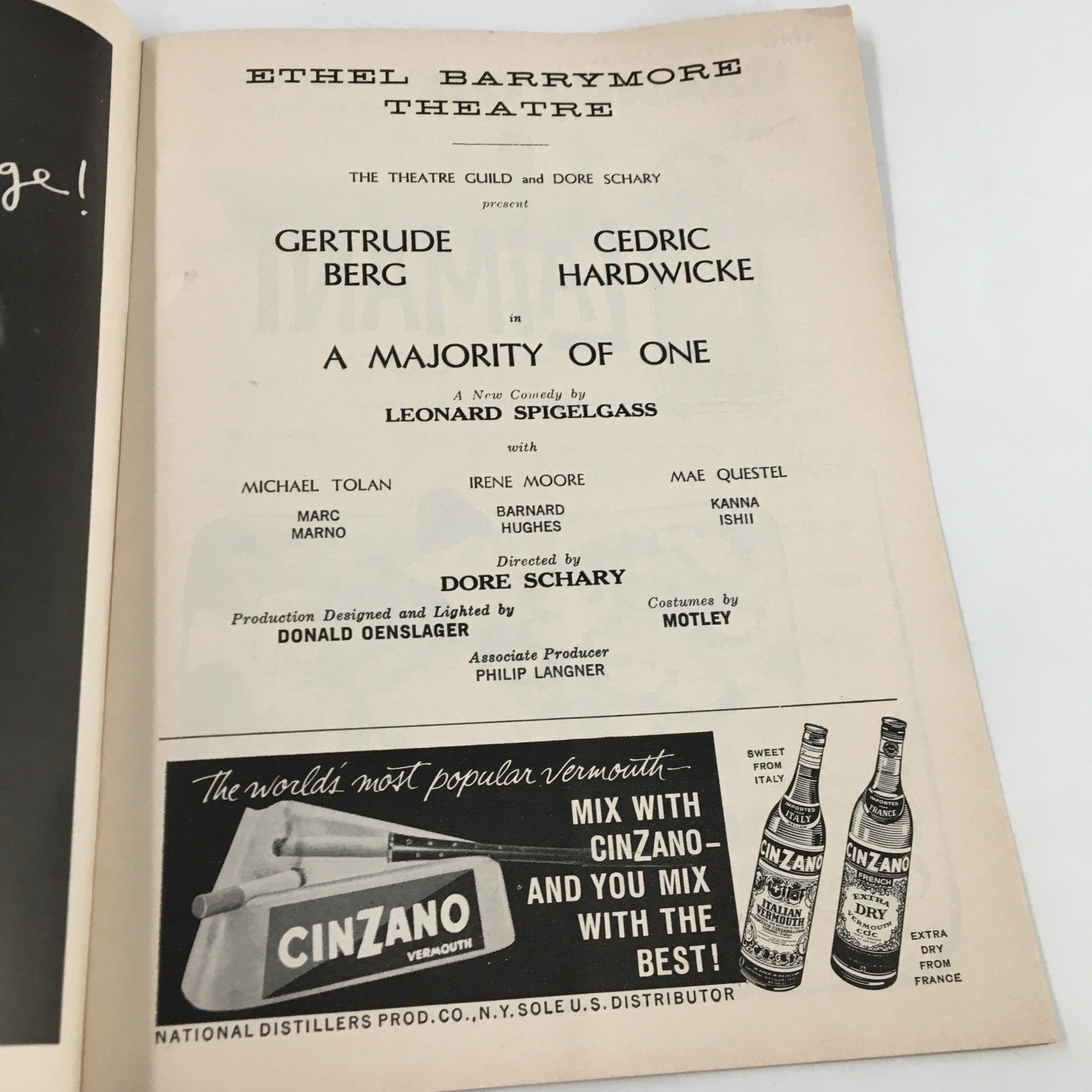 1960 Playbill Ethel Barrymore Theatre Gertrude Berg in A Majority of One