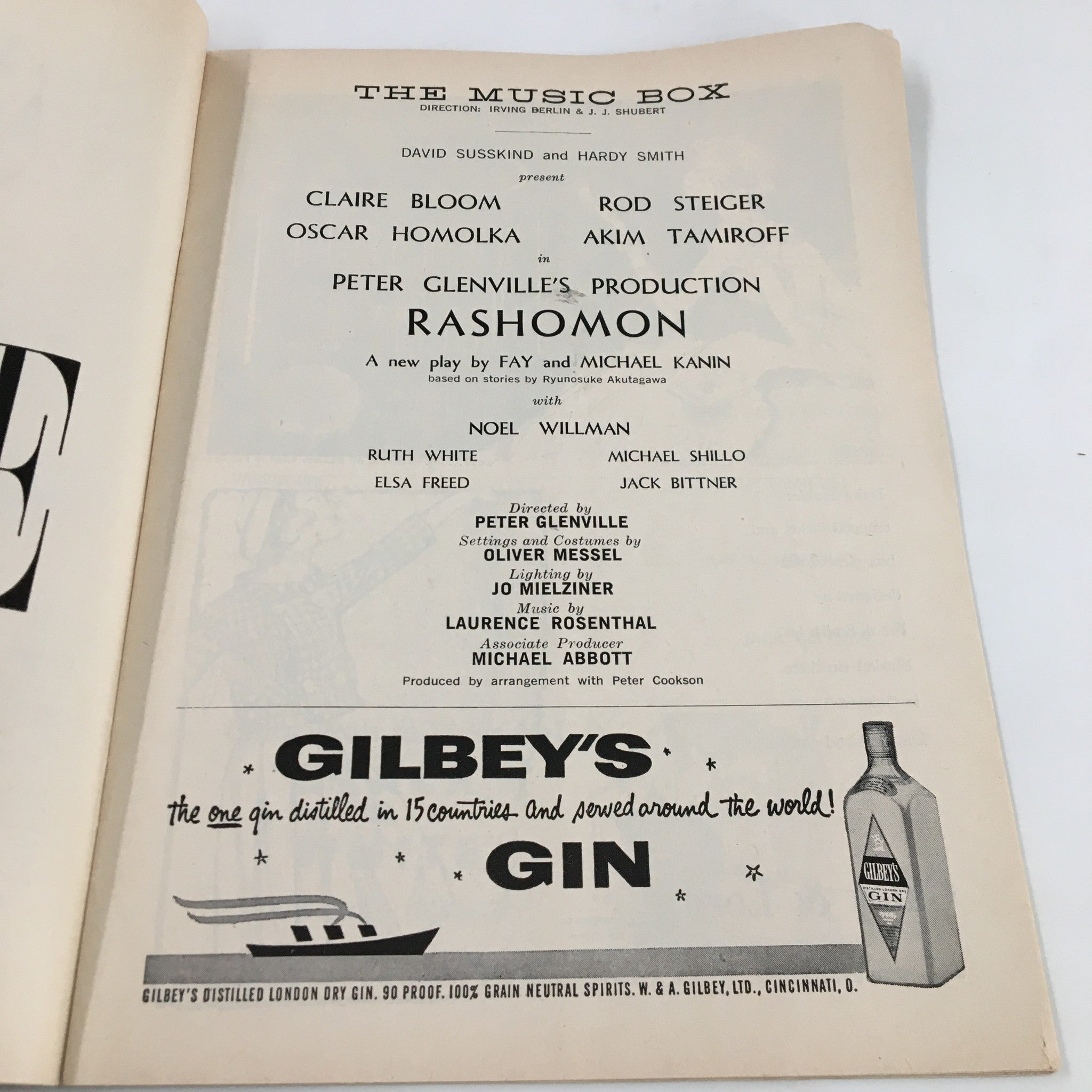 1959 Playbill The Music Box Claire Bloom in Rashomon by Fay and Michael Kanin