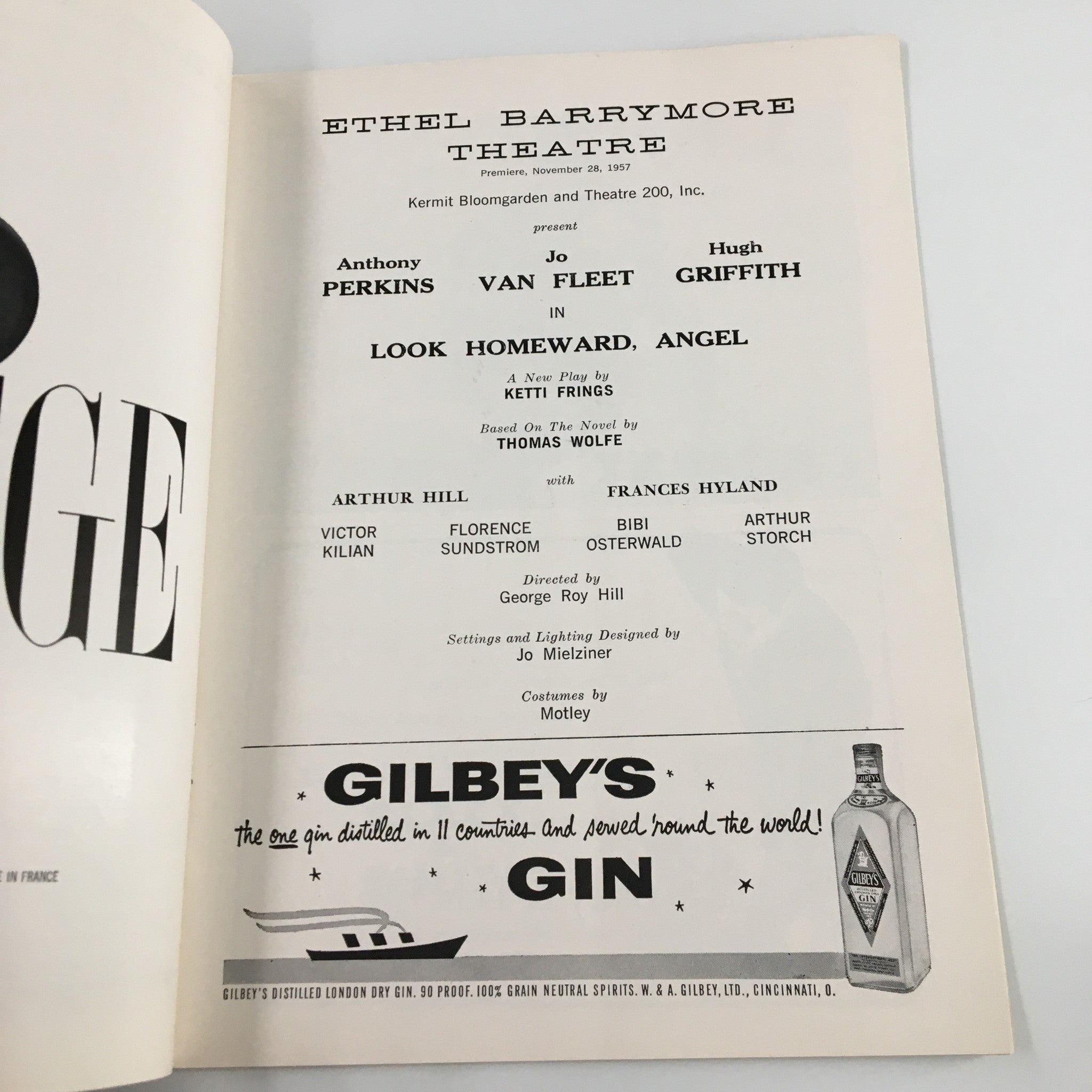 1957 Playbill Ethel Barrymore Theatre Anthony Perkins in Look Homeward, Angel