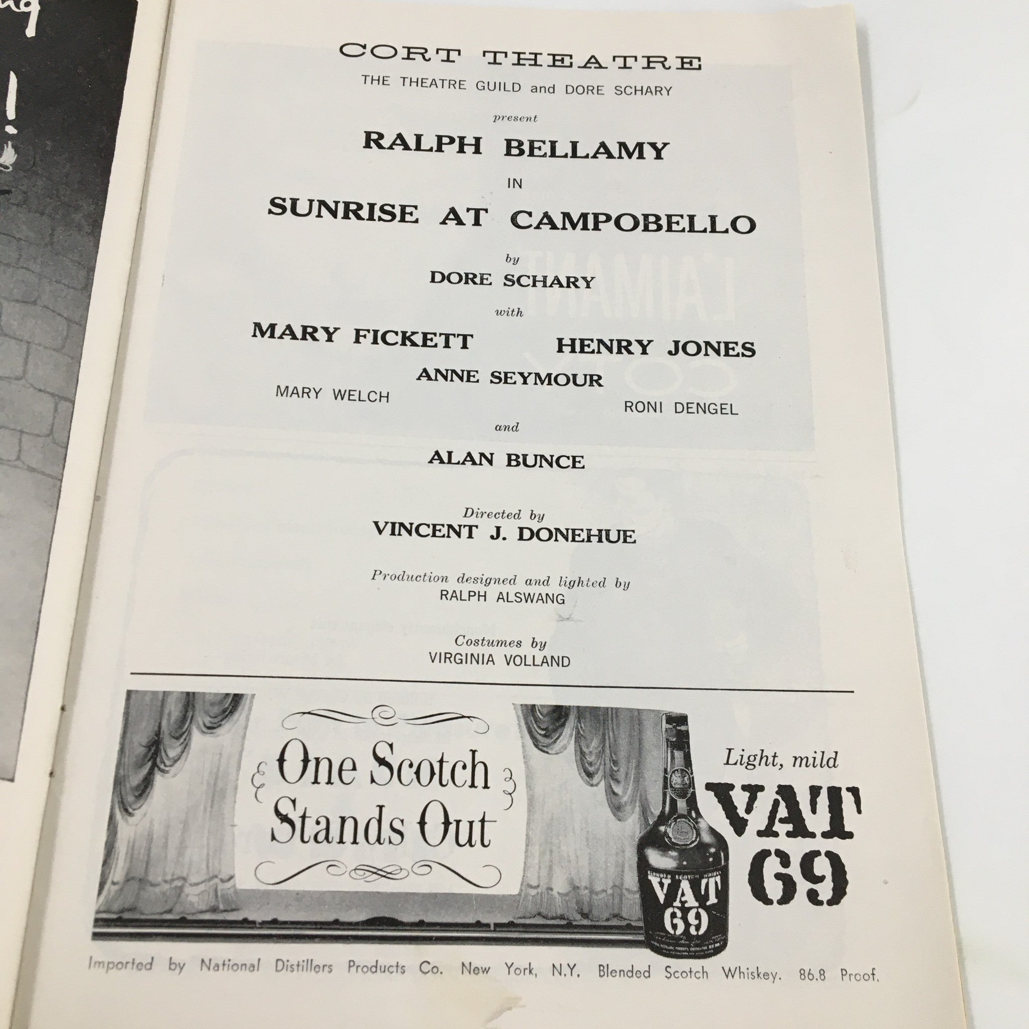 1958 Playbill Corth Theatre Ralph Bellamy Sunrise at Campobello by Dore Schary