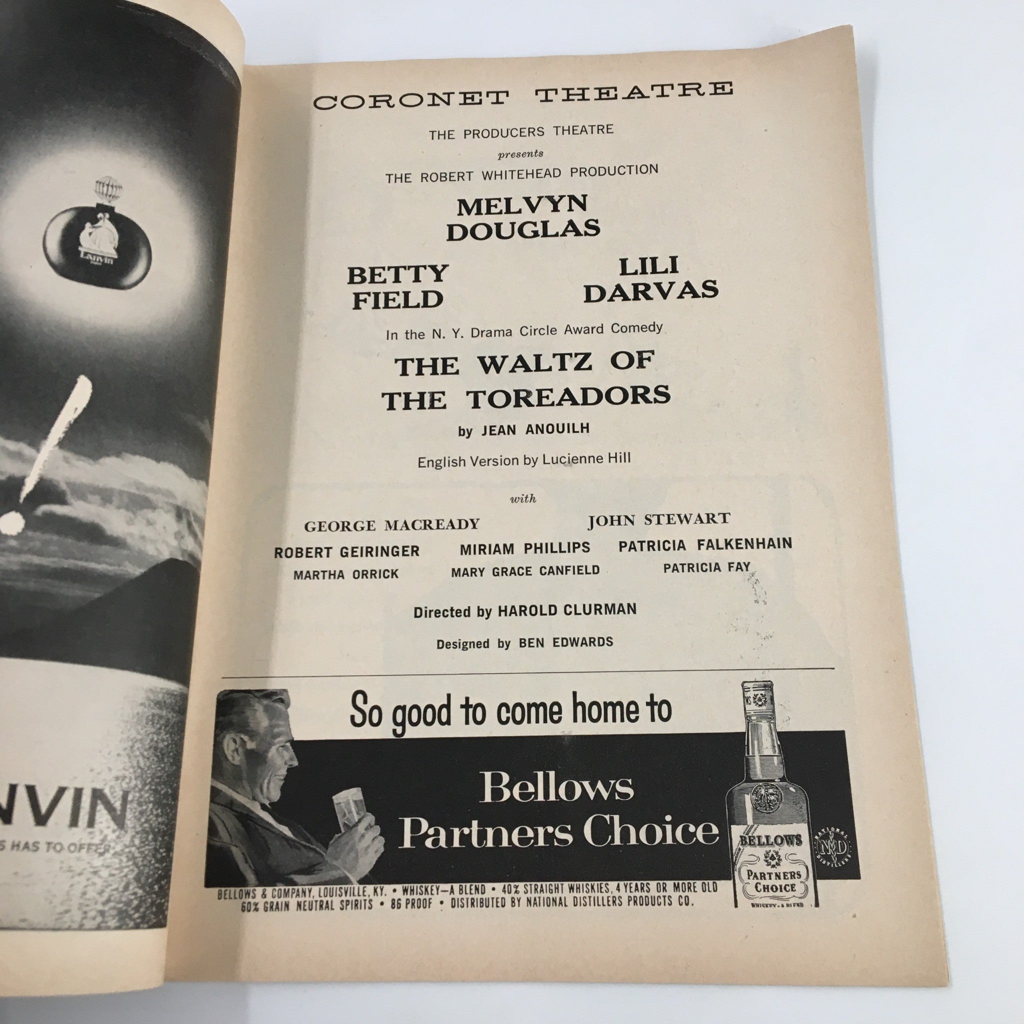 1958 Playbill Coronet Theatre Melvyn Douglas in The Waltz of The Toreadors