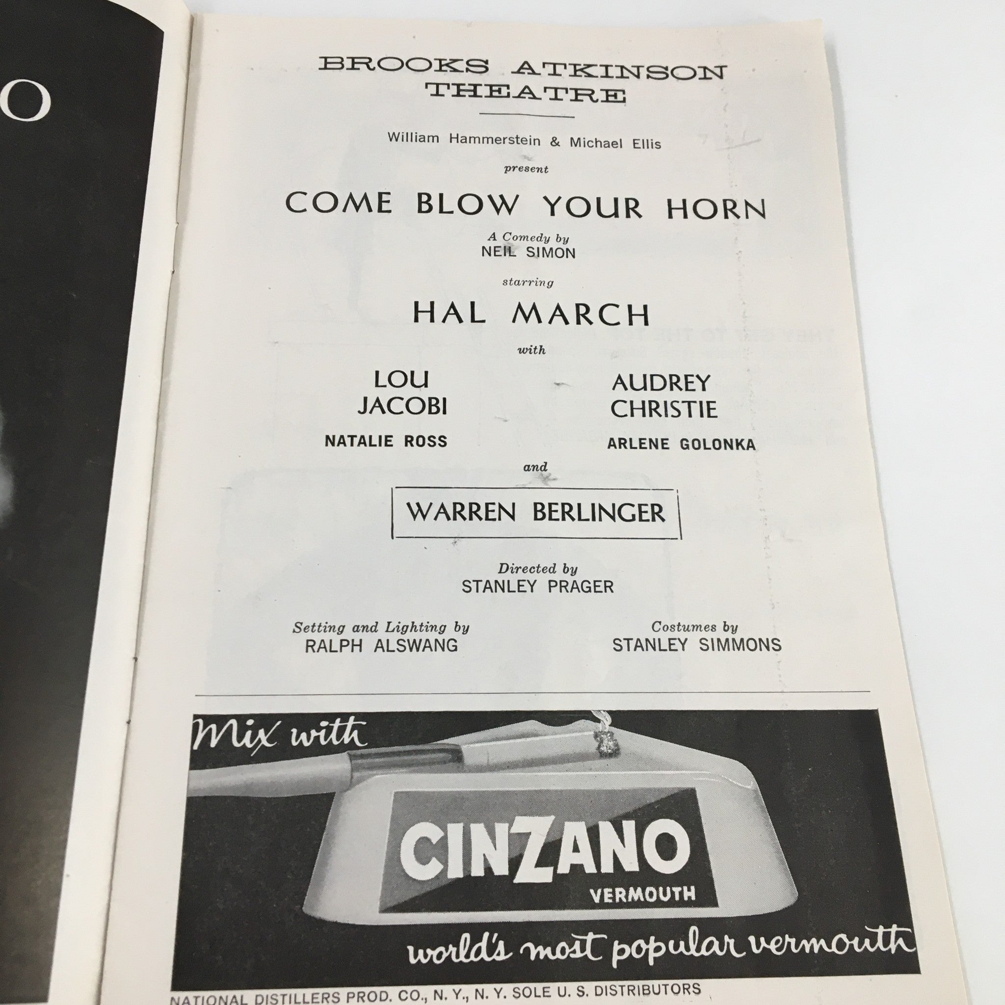 1961 Playbill Brooks Atkinson Theatre Come Blow Your Horn by Neil Simon