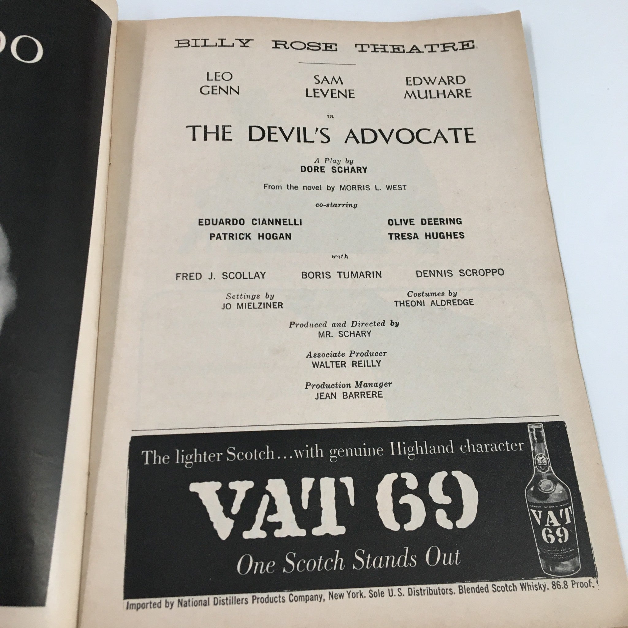 1961 Playbill Billy Rose Theatre The Devil's Advocate A Play by Dore Schary