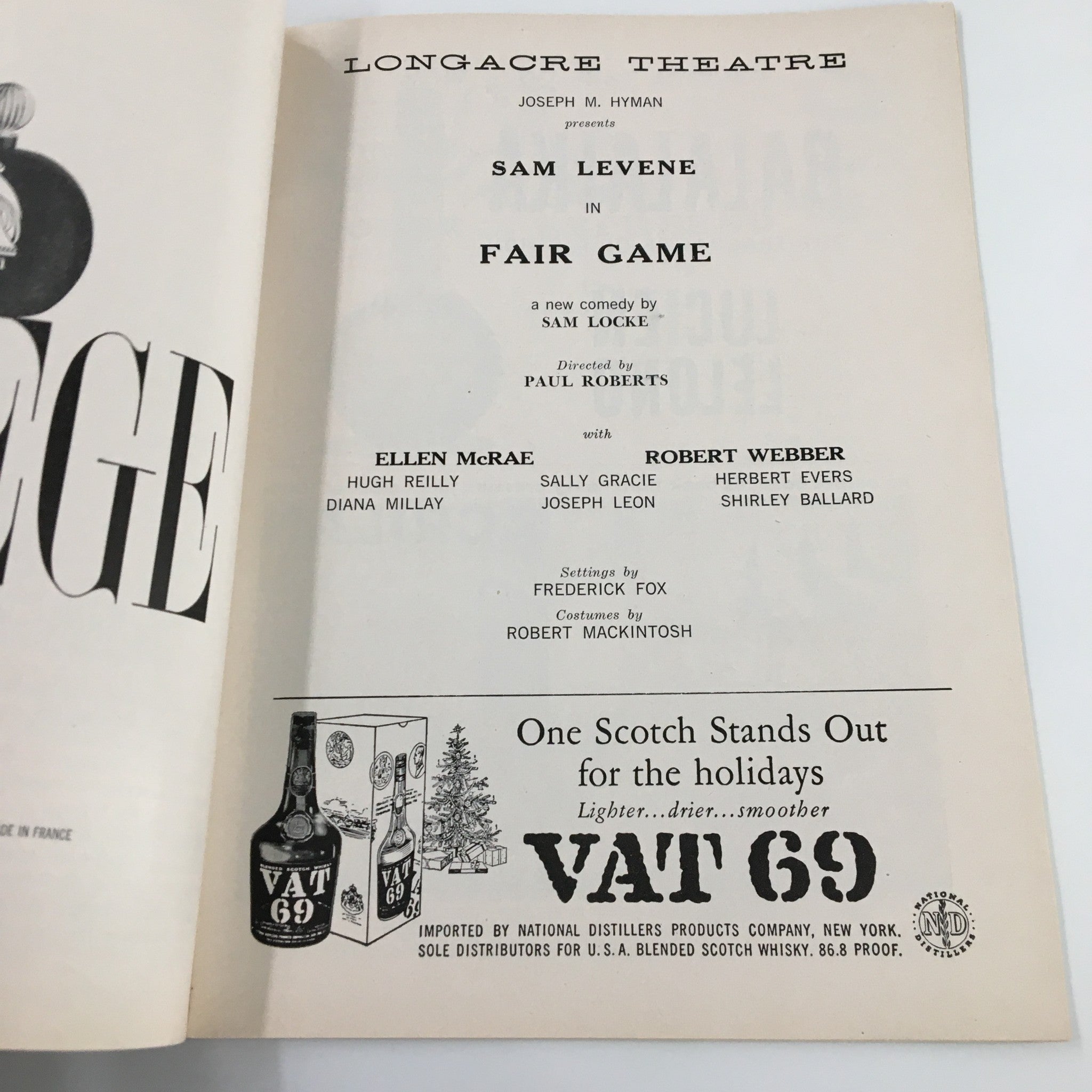 1957 Playbill Longacre Theatre Sam Levene in Fair Game by Sam Locke