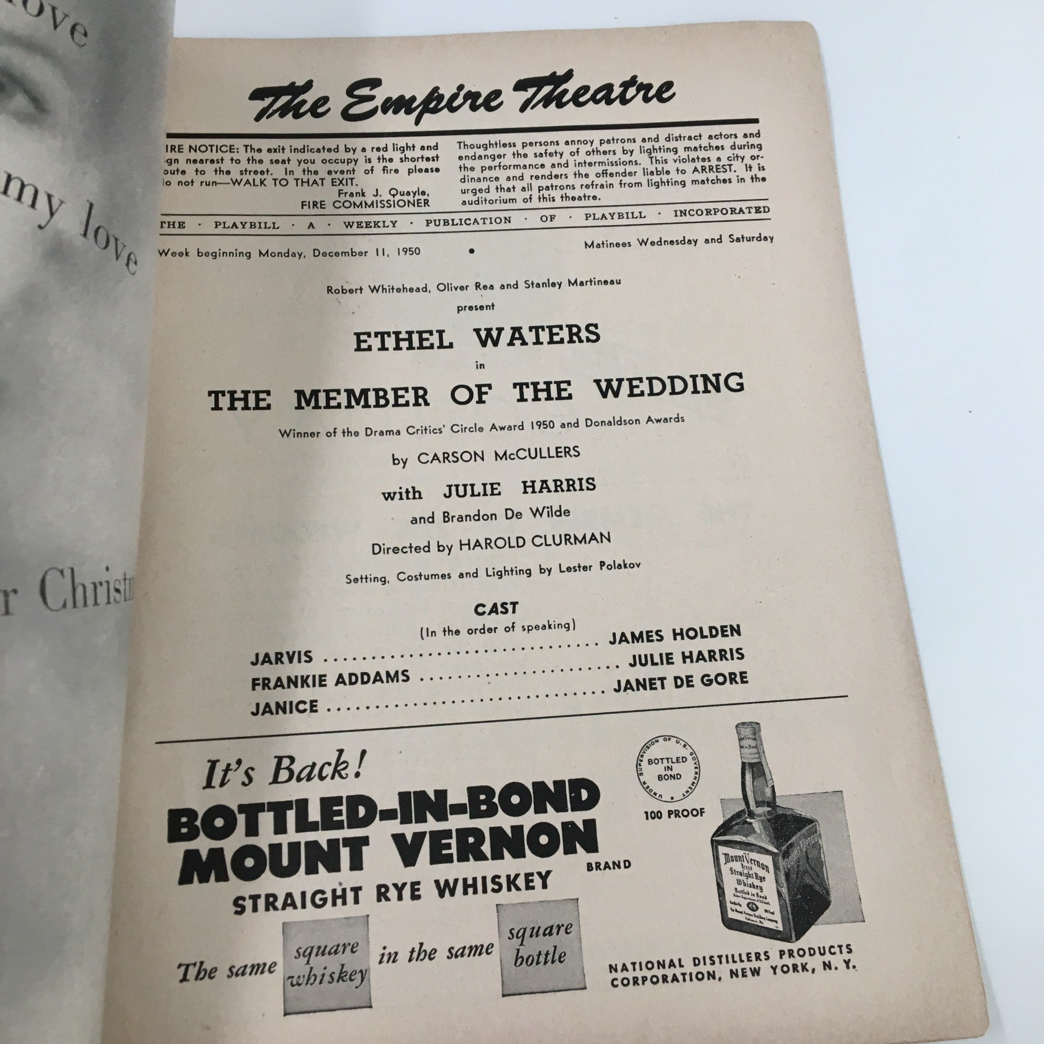 1950 Playbill The Empire Theatre Ethel Waters in The Member of the Wedding