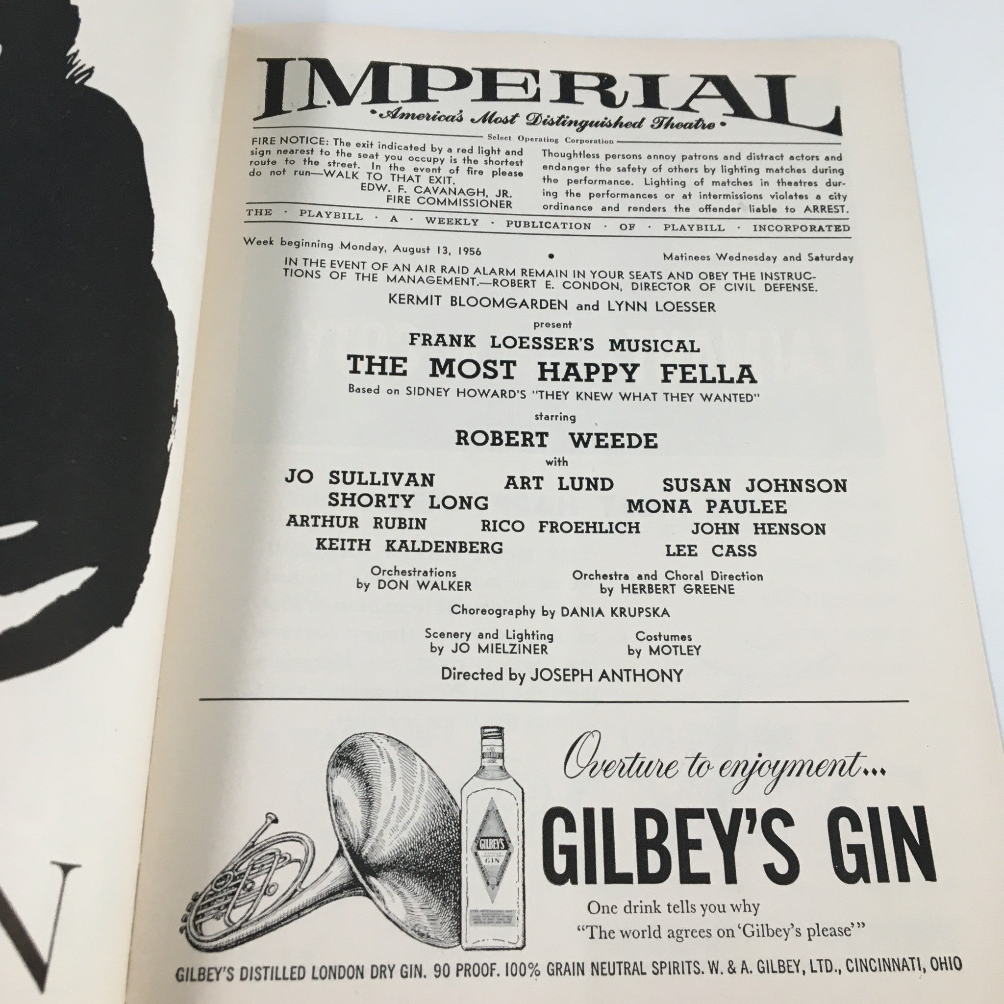 1956 Playbill Imperial Theatre Frank Loesser's Musical The Most Happy Fella