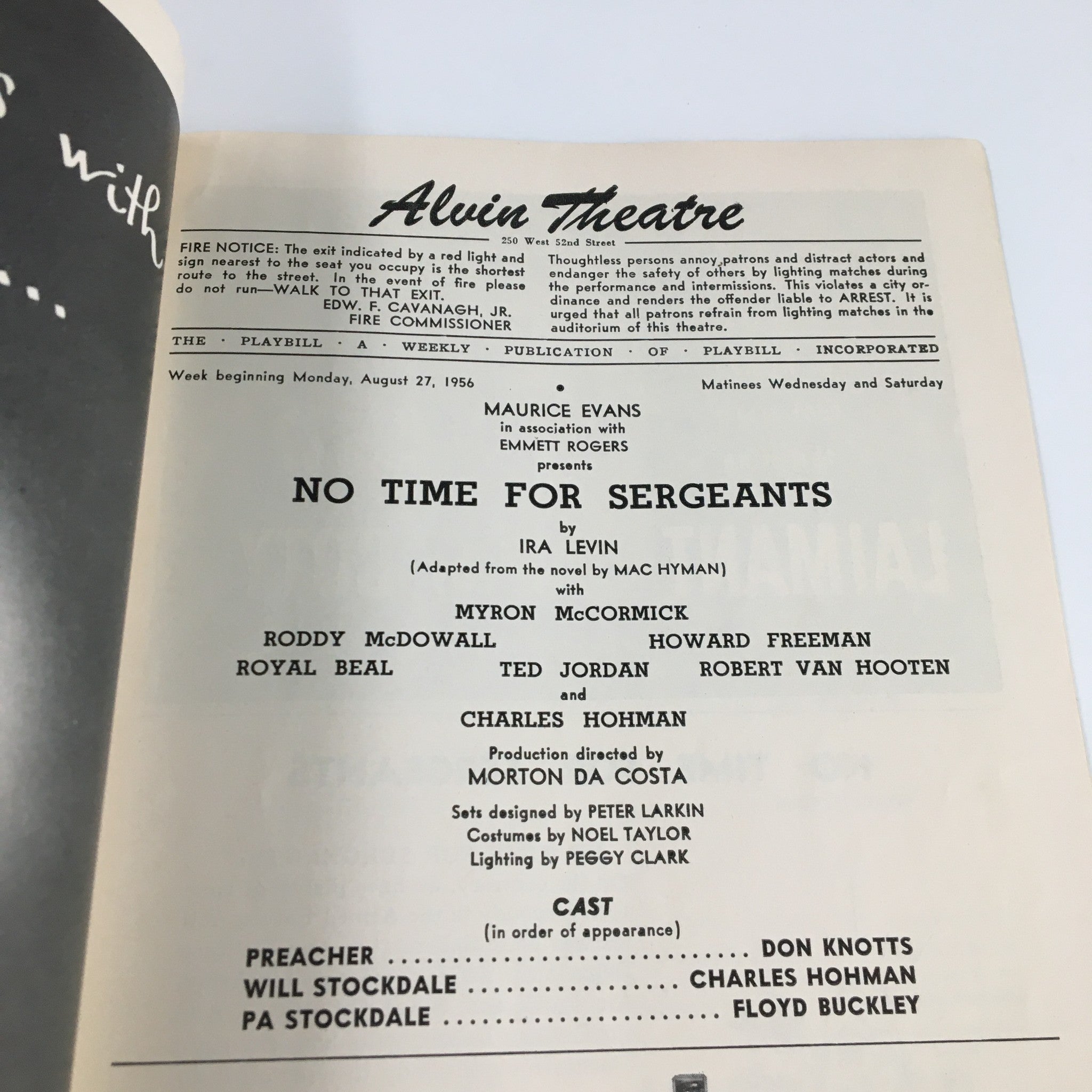 1956 Playbill Alvin Theatre Myron McCormick No Time For Sergeants by Ira Levin