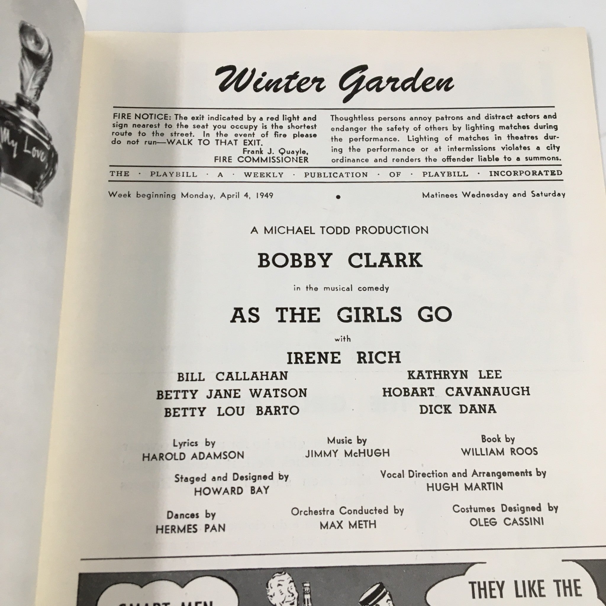 1949 Playbill Winter Garden Bobby Clark in As The Girls Go with Irene Rich