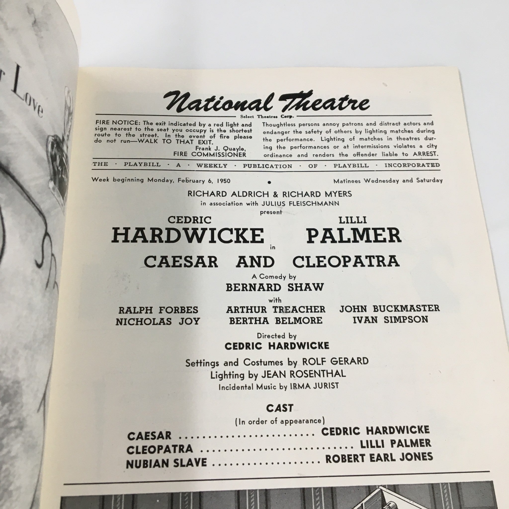 1950 Playbill National Theatre Cedrick Hardwicke in Caesar and Cleopatra