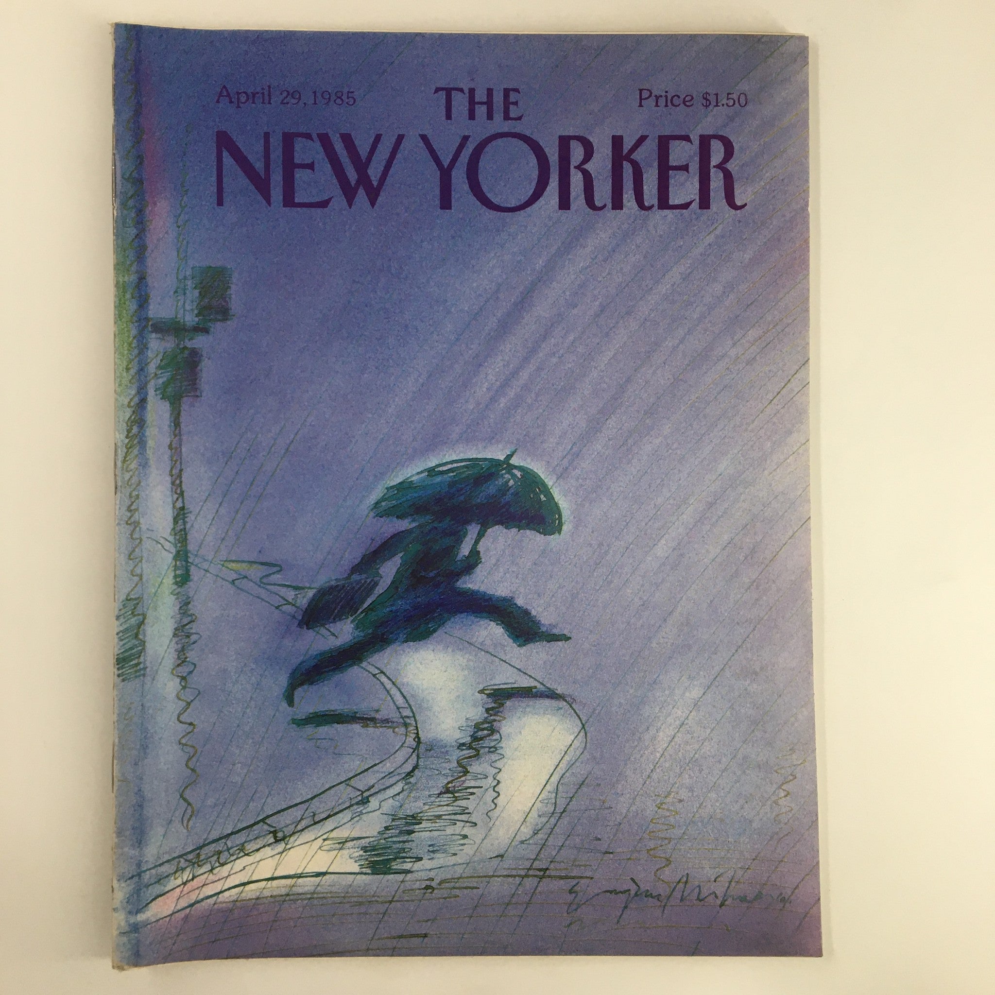 The New Yorker Magazine April 29 1985 Raining by Eugene Mihaesco No Label