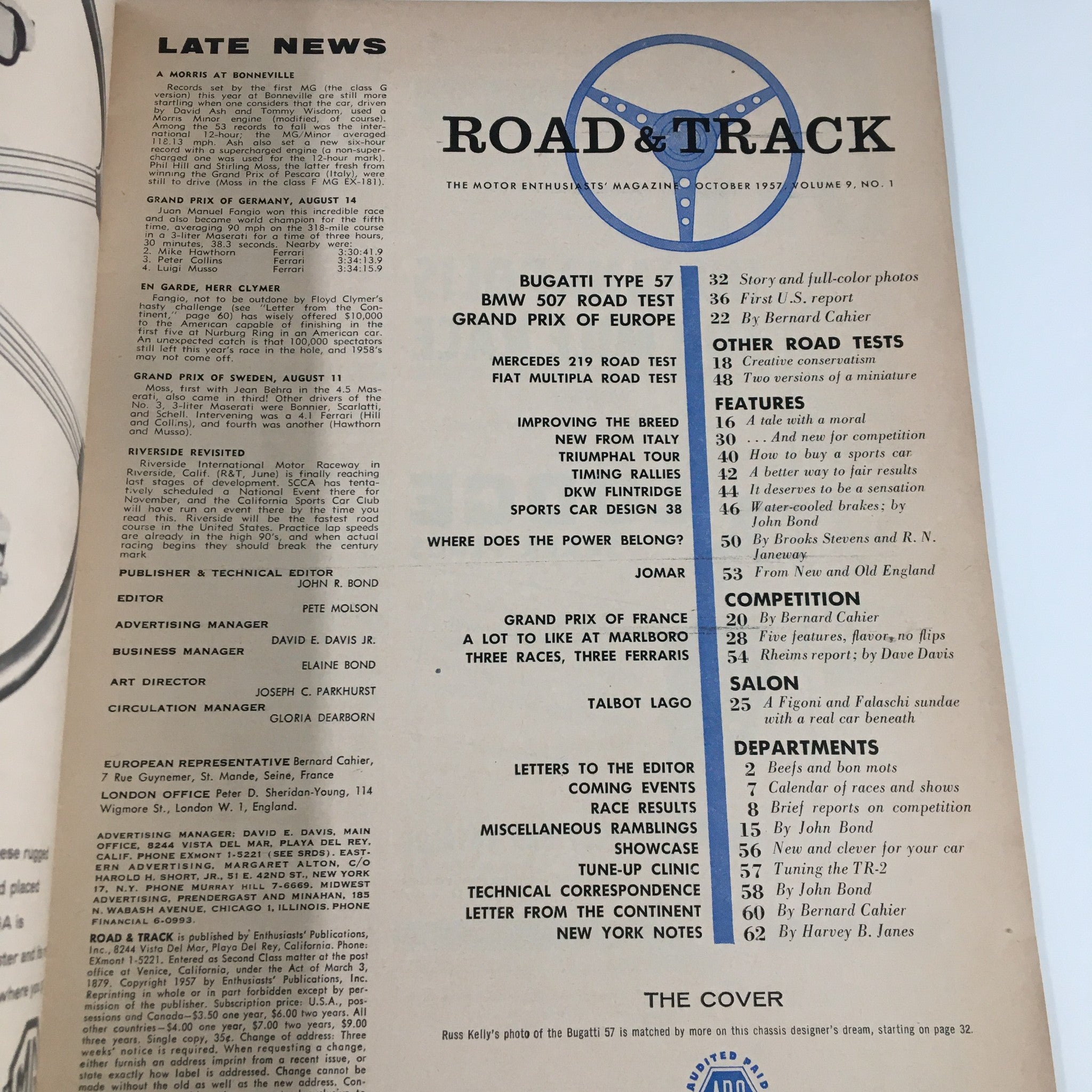 VTG Road & Track Magazine October 1957 Mercedes 219 Road Test No Label