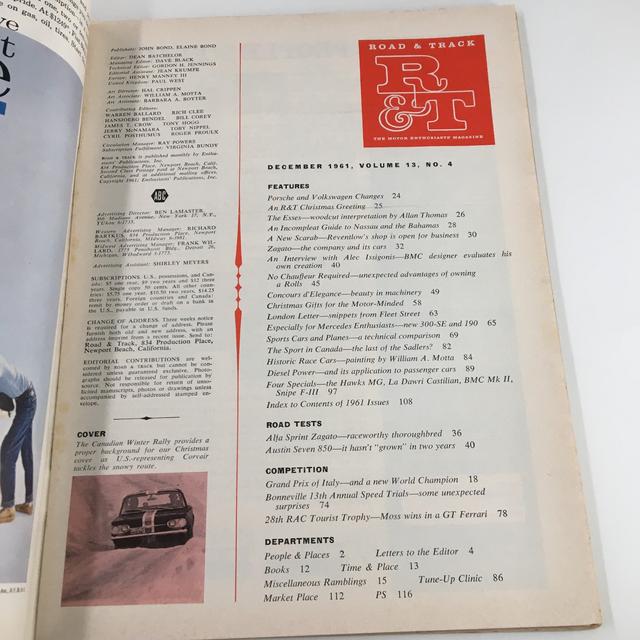 VTG Road & Track Magazine December 1961 Mercedes, Porsche & Volkswagen No Label