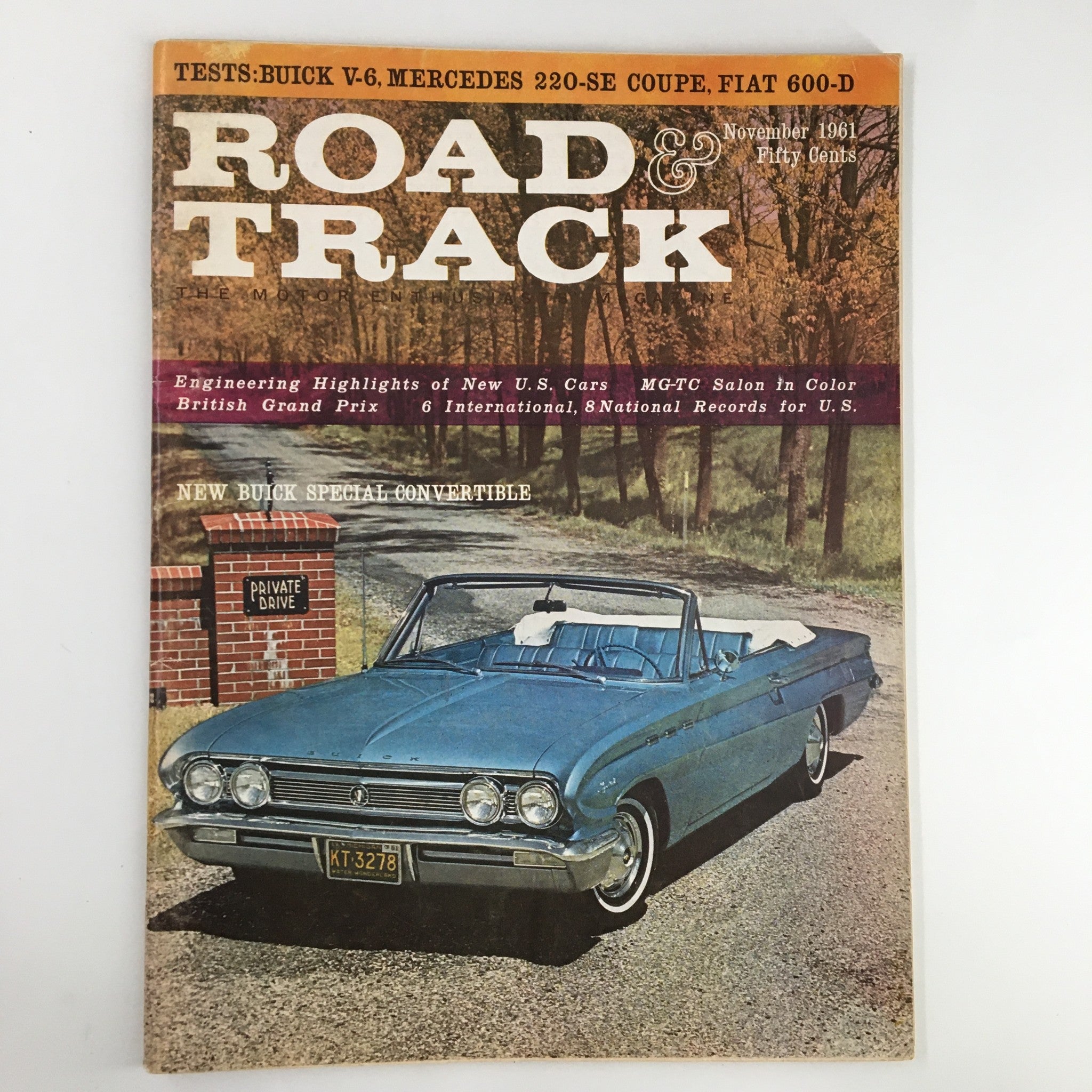 VTG Road & Track Magazine November 1961 New Buick Special Convertible No Label