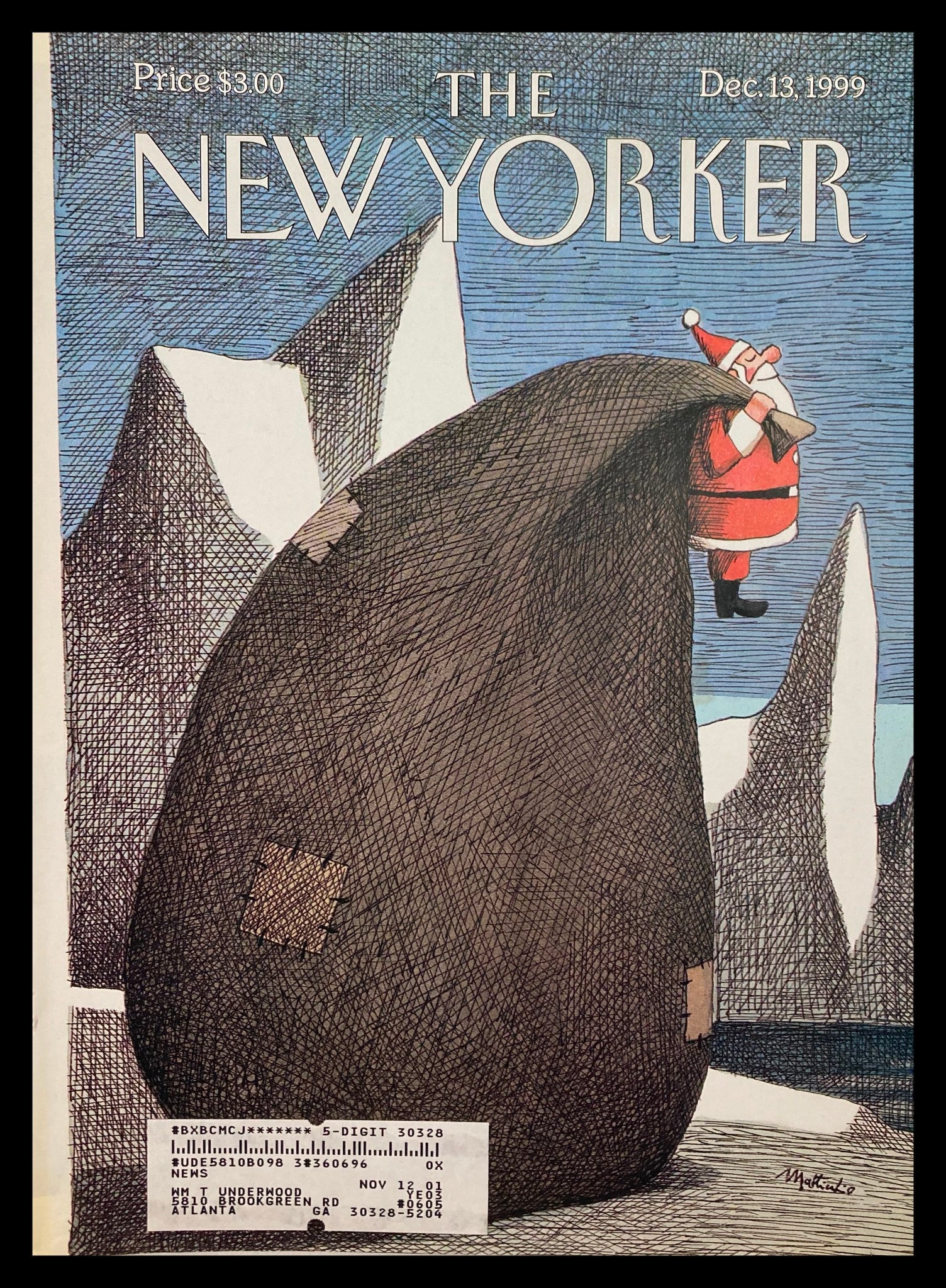 COVER ONLY The New Yorker December 13 1999 The Big Bag by Franco Matticchio