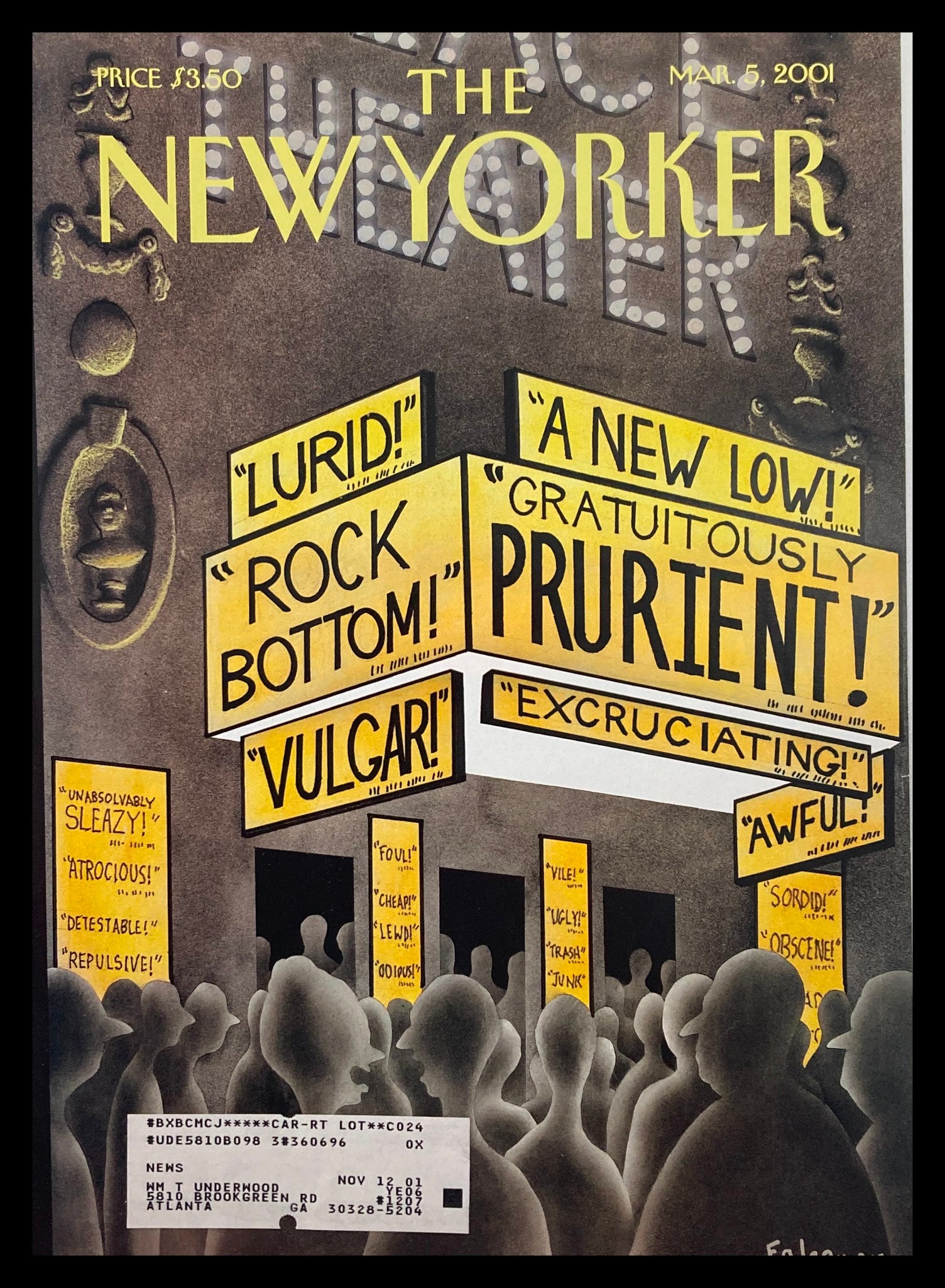 COVER ONLY The New Yorker March 5 2001 Movie Critics by Ian Falconer