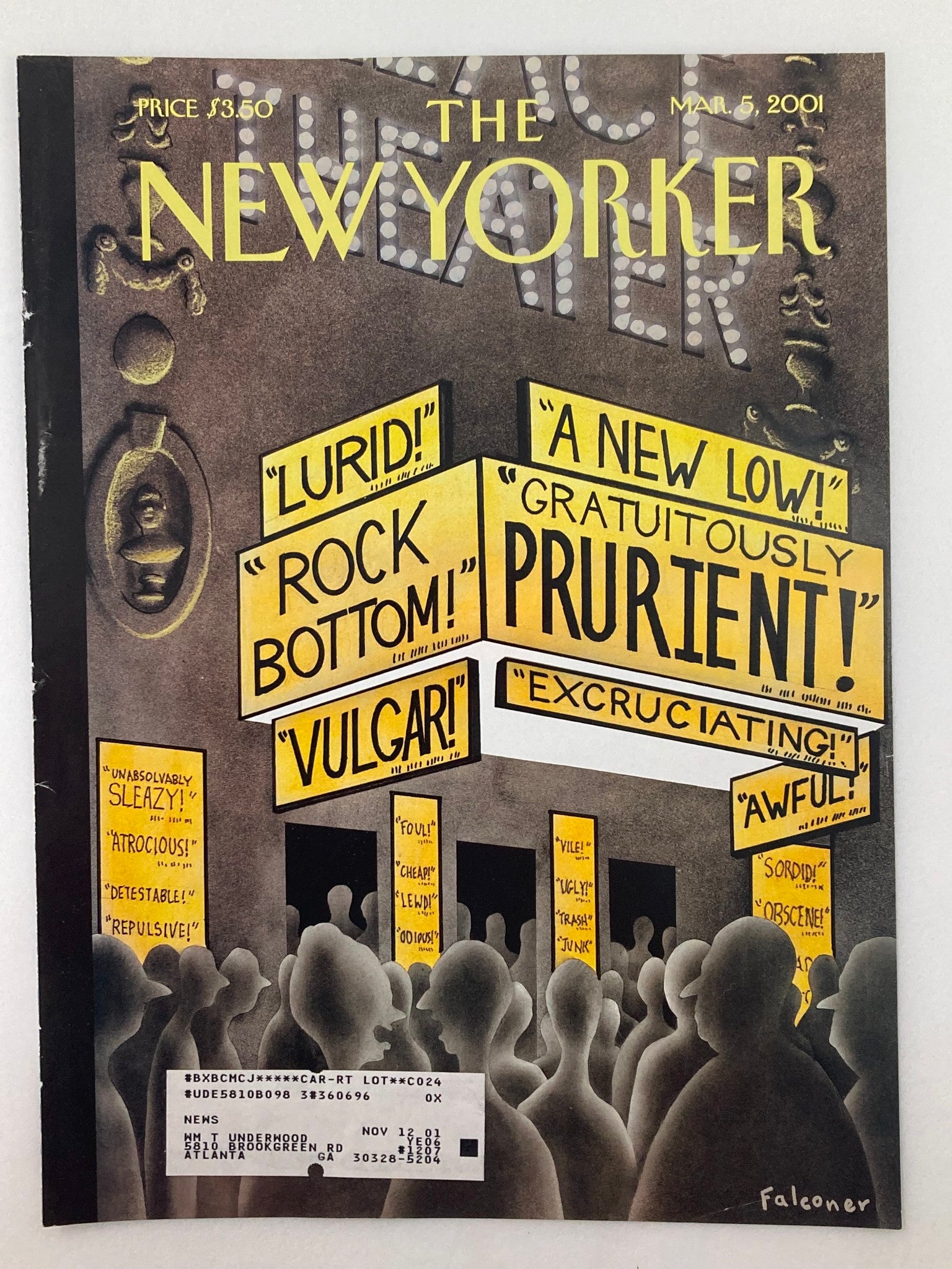 COVER ONLY The New Yorker March 5 2001 Movie Critics by Ian Falconer