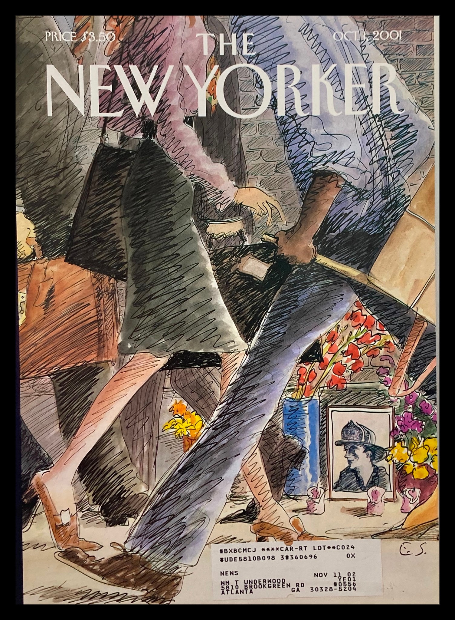 COVER ONLY The New Yorker October 1 2001 Street Scene by Edward Sorel