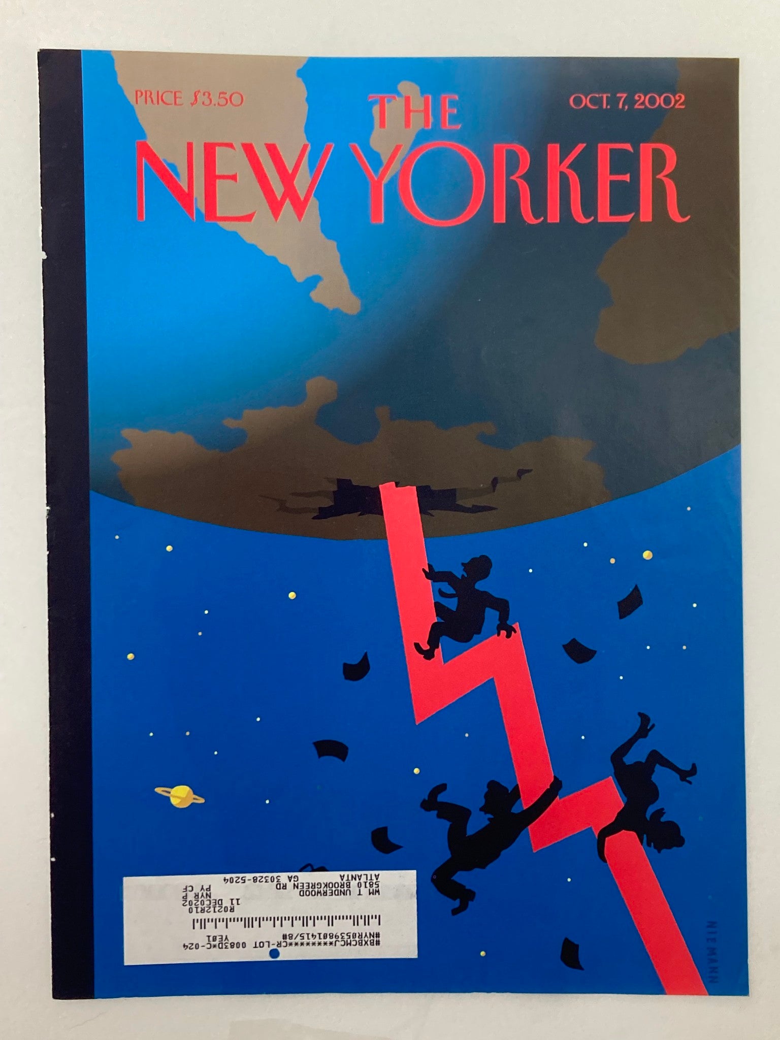 COVER ONLY The New Yorker October 7 2002 Down and Out by Christoph Niemann