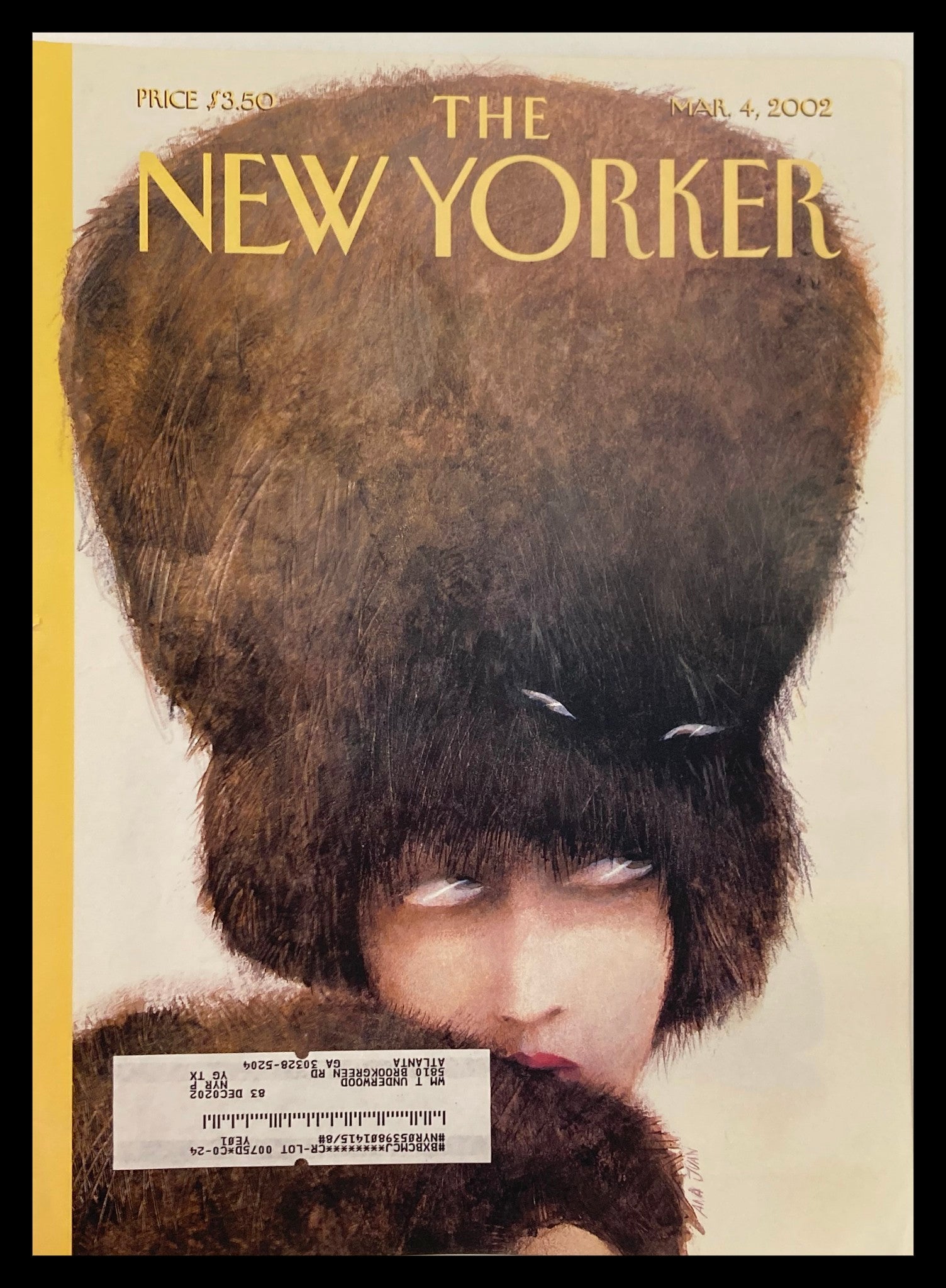 COVER ONLY The New Yorker March 4 2002 Let The Fur Fly by Ana Juan