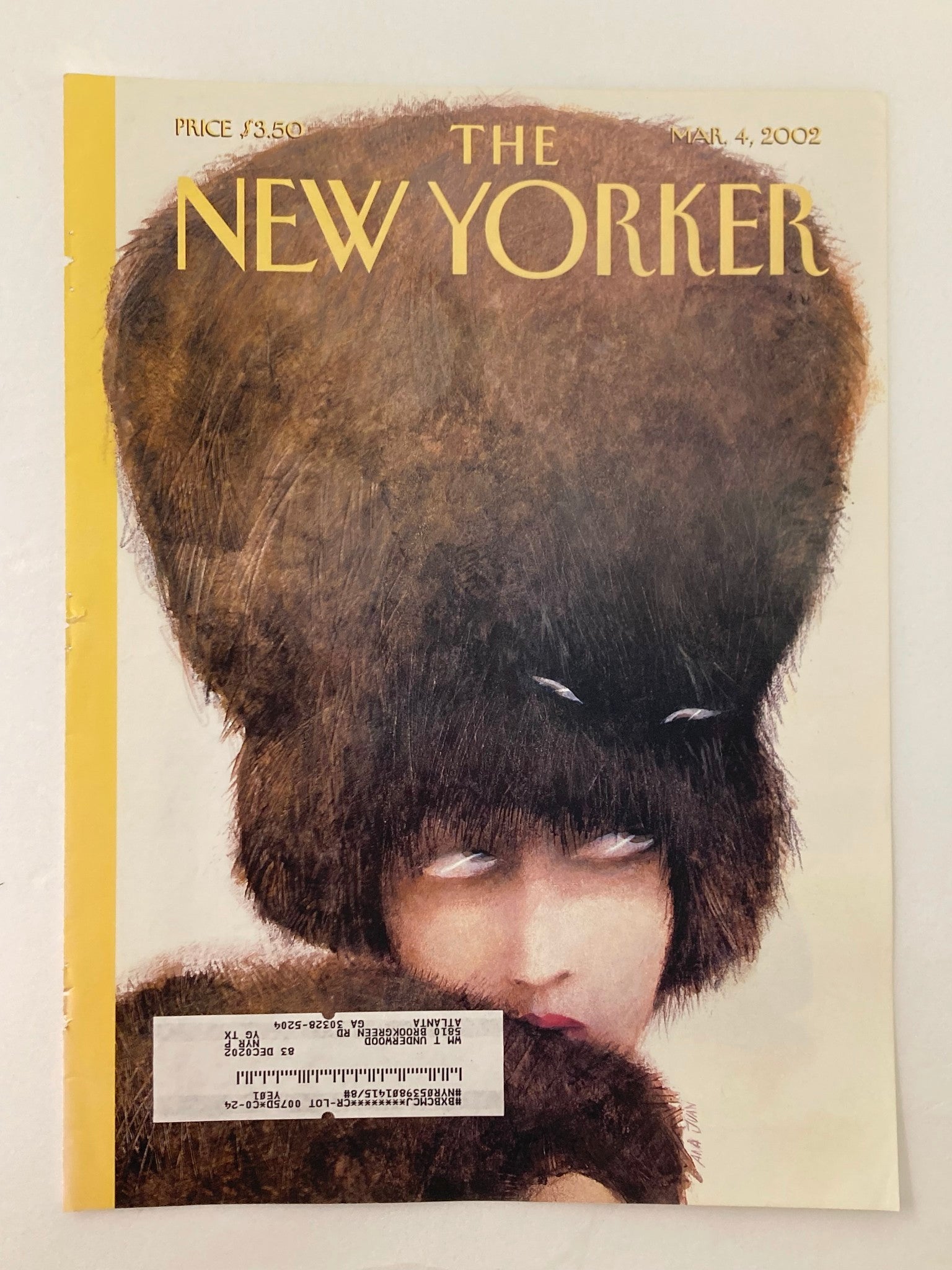 COVER ONLY The New Yorker March 4 2002 Let The Fur Fly by Ana Juan