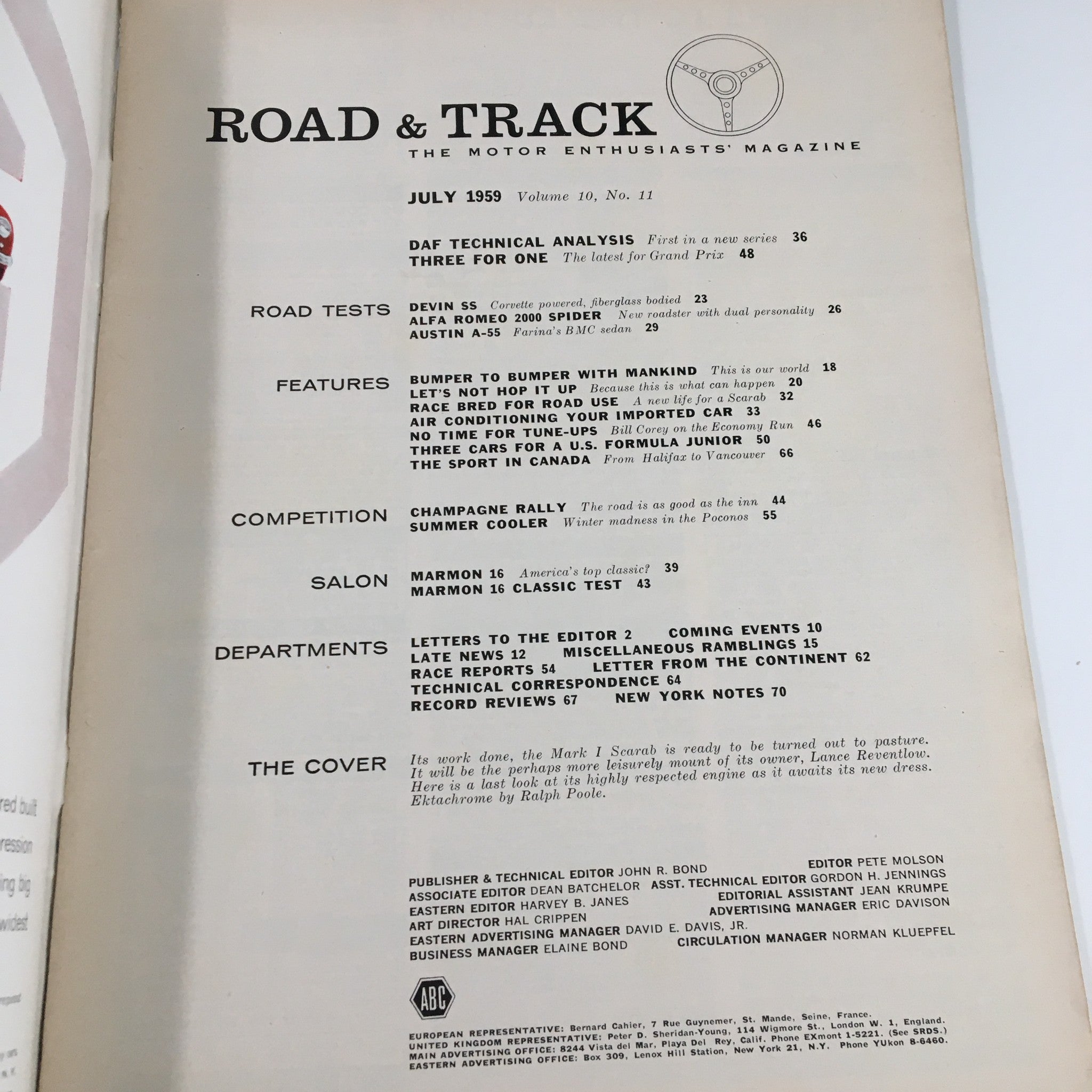 VTG Road & Track Magazine July 1959 The America's Finest Sports Car No Label