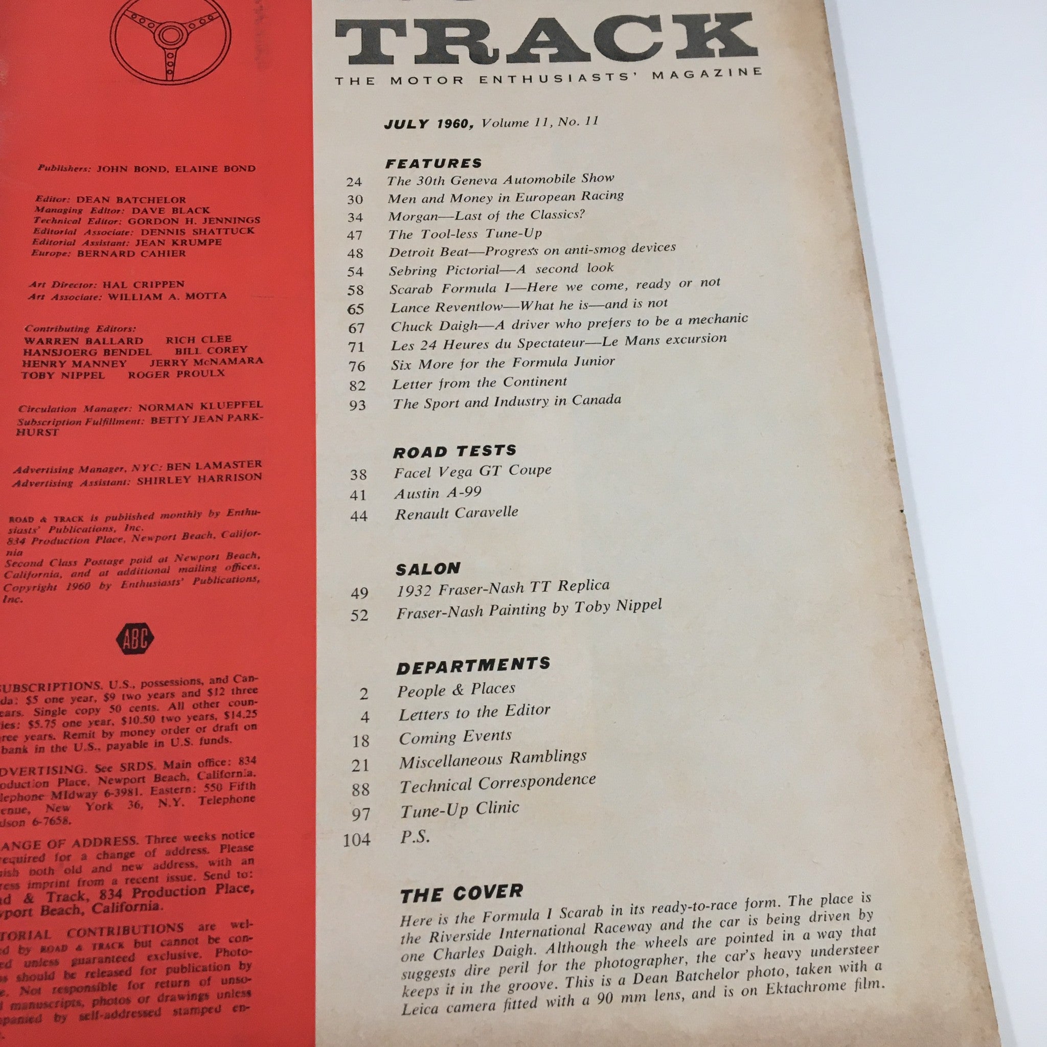 VTG Road & Track Magazine July 1960 Testing The Formula I Scarab No Label