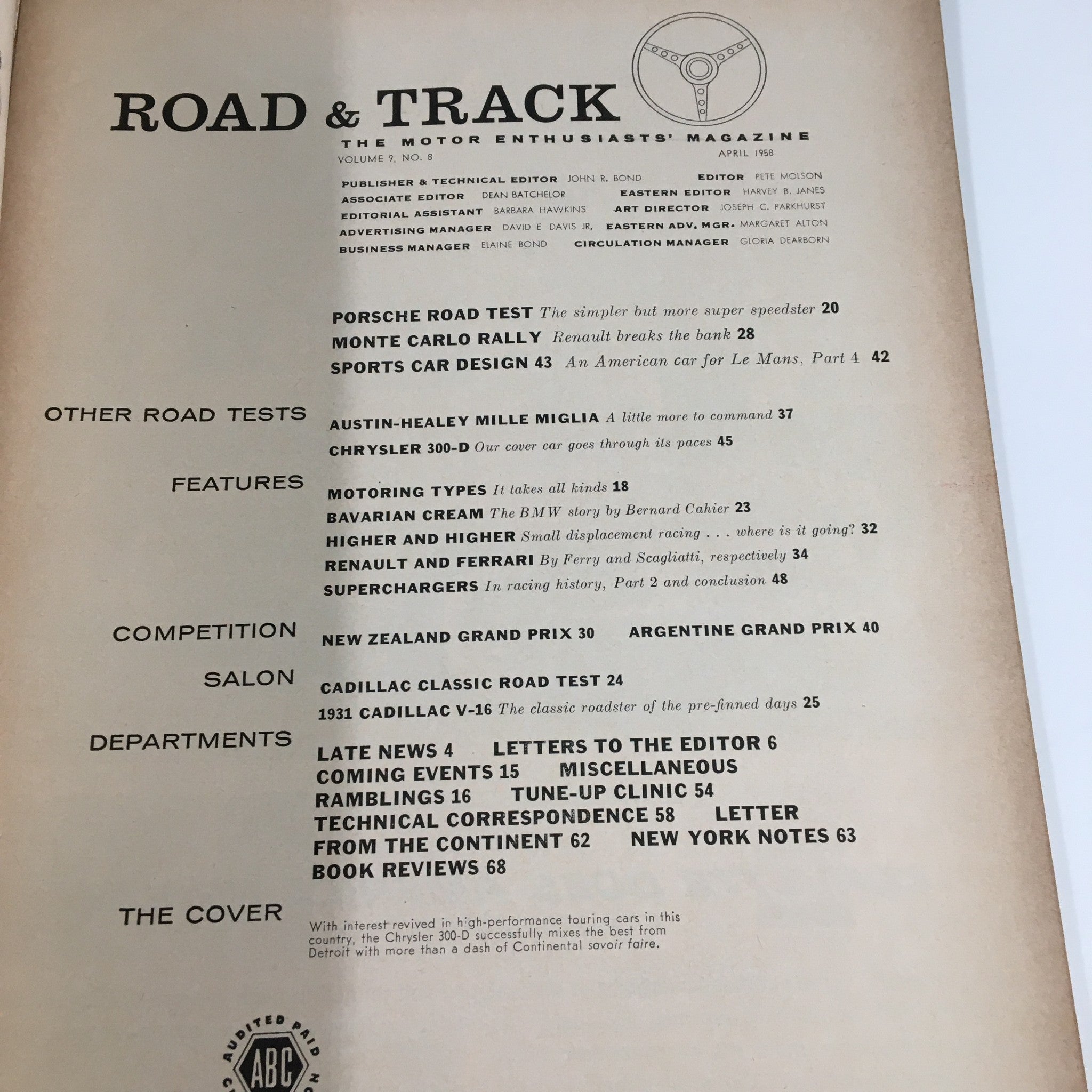 VTG Road & Track Magazine April 1958 The Austin-Healey Millie Miglia Road Test