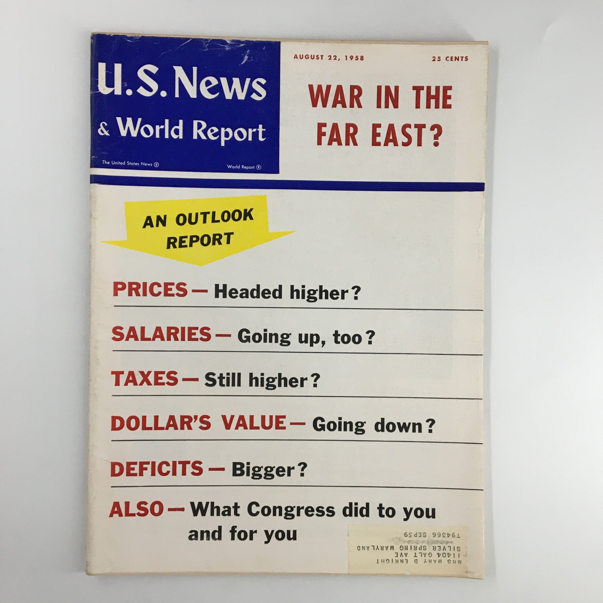 US News & World Report Magazine August 22 1958 War In The Far East?