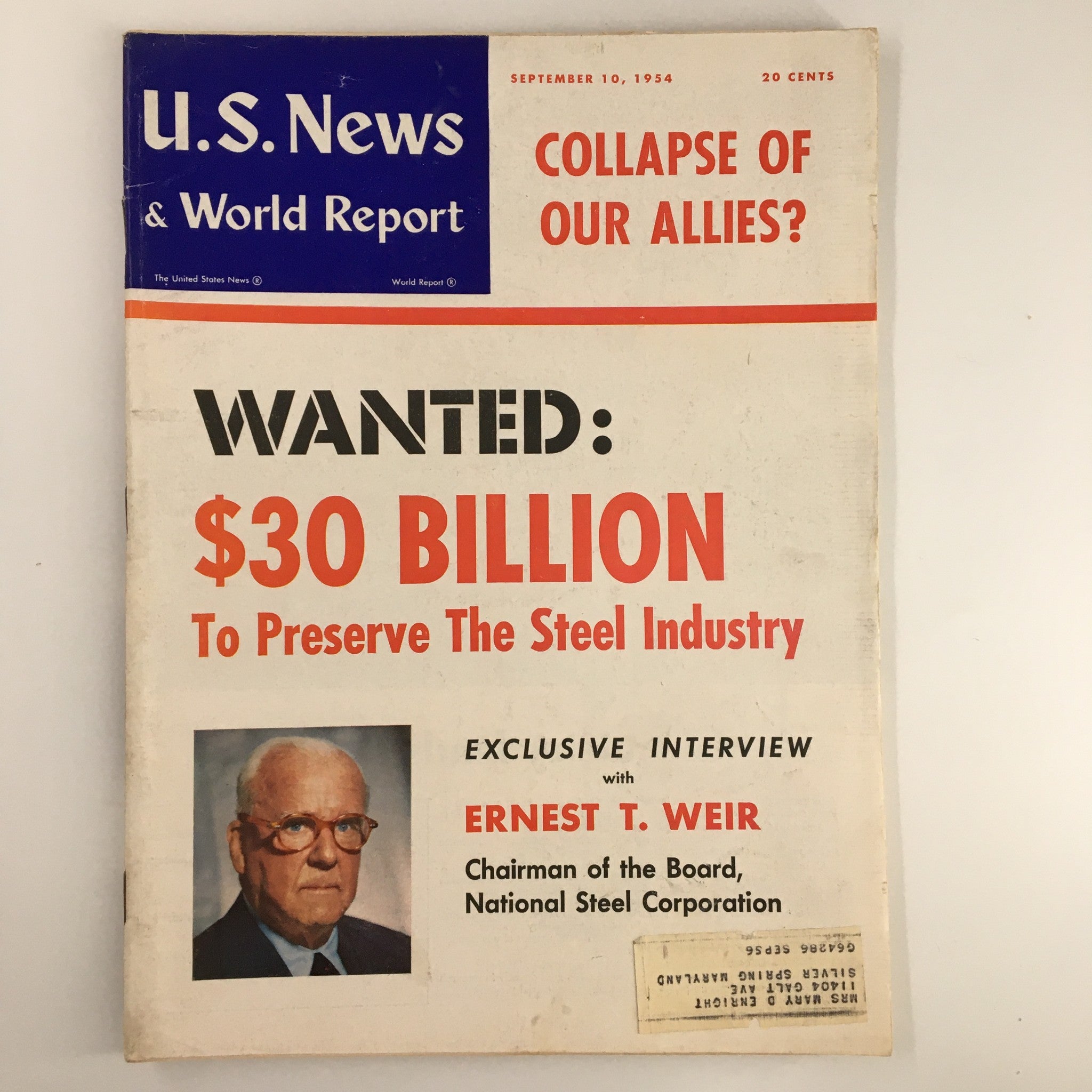 US News & World Report Magazine September 10 1954 The Collapse of Our Allies?