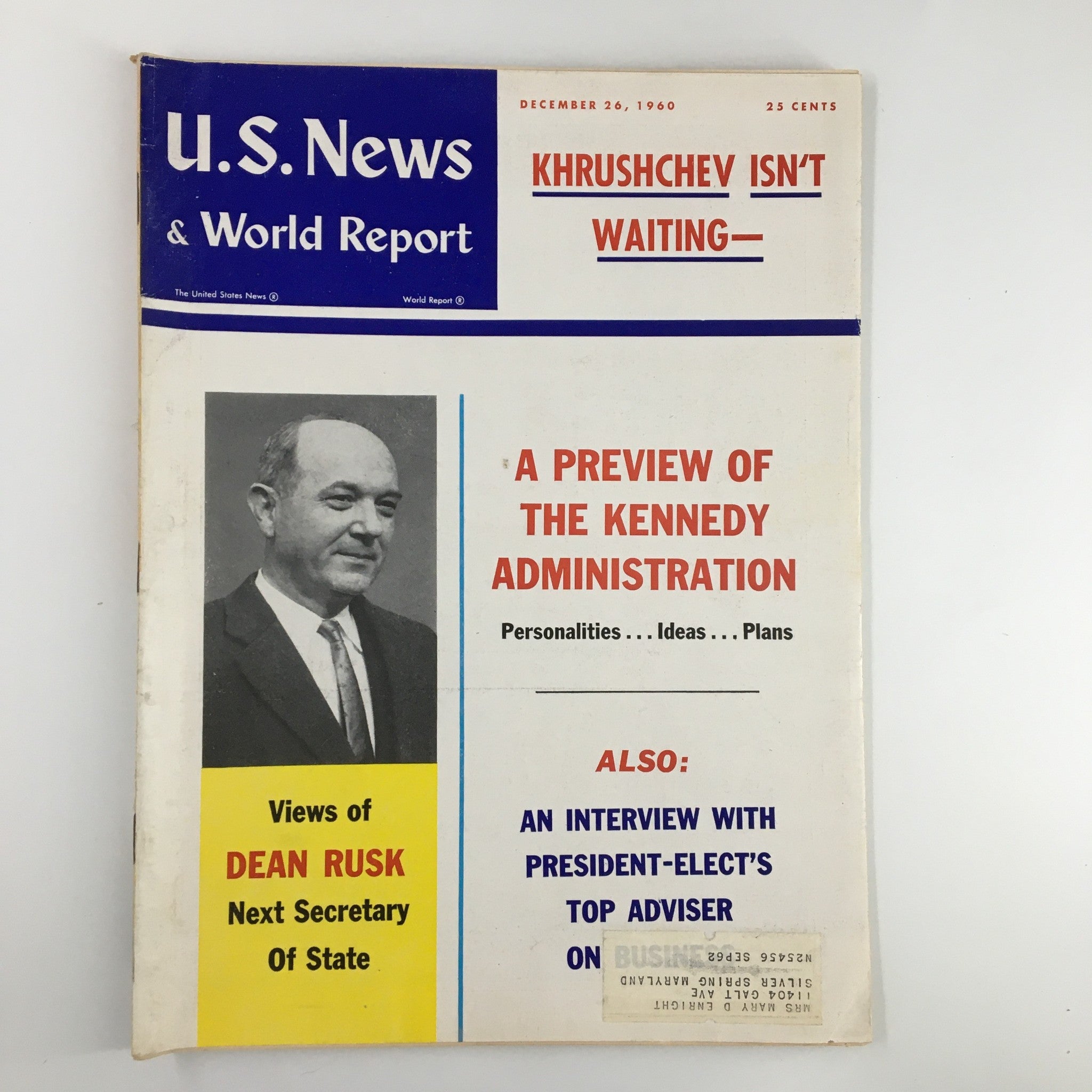 US News & World Report Magazine December 26 1960 Kennedy Administration Preview