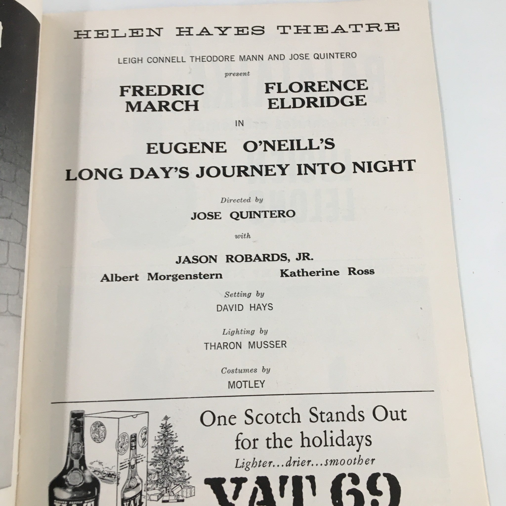 1957 Playbill Helen Hayes Theatre Eugene O'Neill's Long Day's Journey Into Night