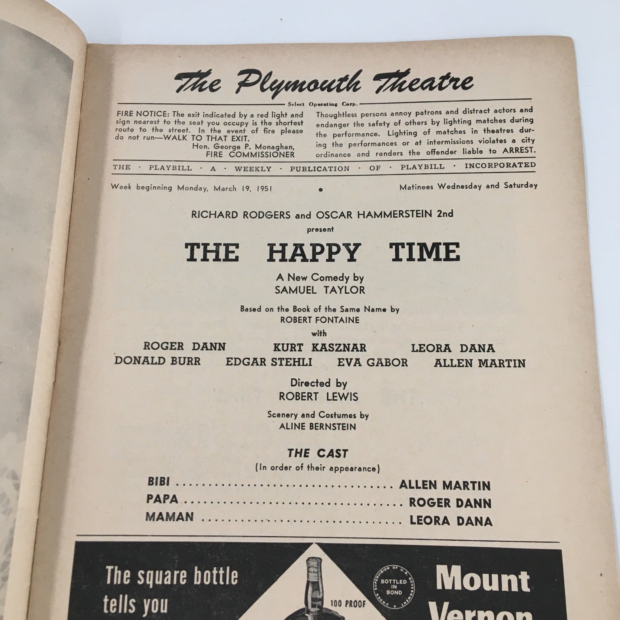 1951 Playbill The Plymouth Theatre The Happy Time A New Comedy by Samuel Taylor