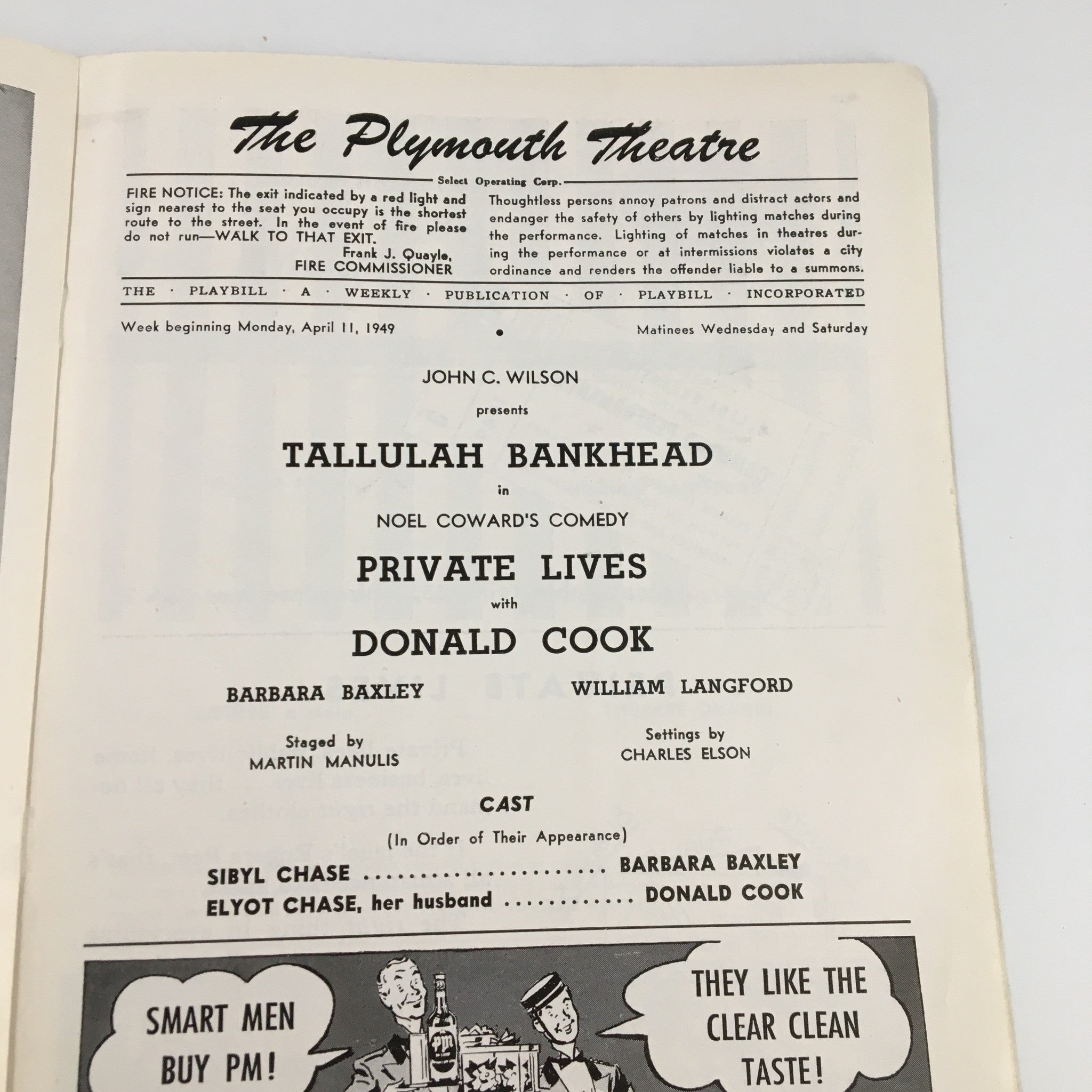 1949 Playbill The Plymouth Theatre Tallulah Bankhead in Private Lives