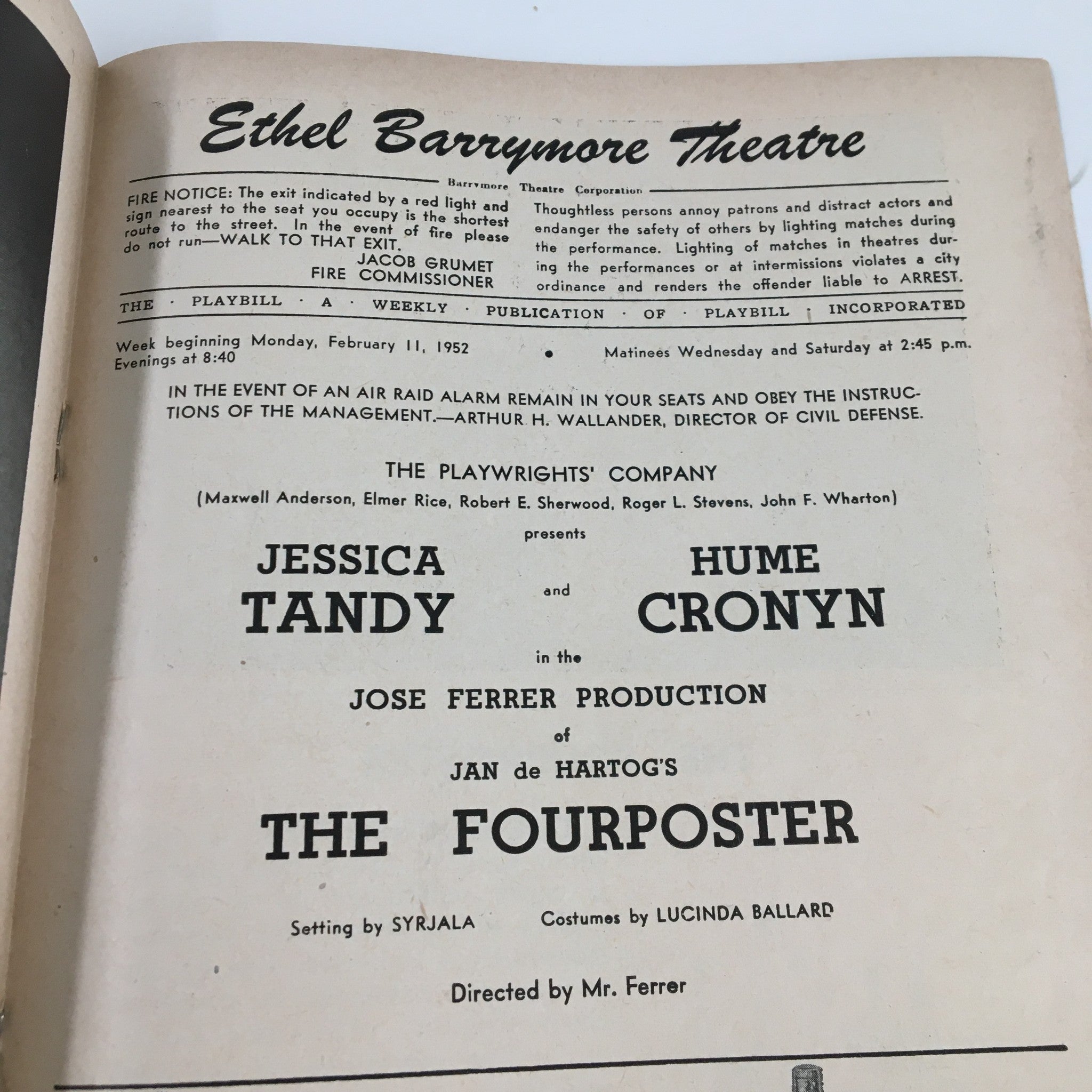 1952 Playbill Ethel Barrymore Theatre Jessica Tandy in The Fourposter