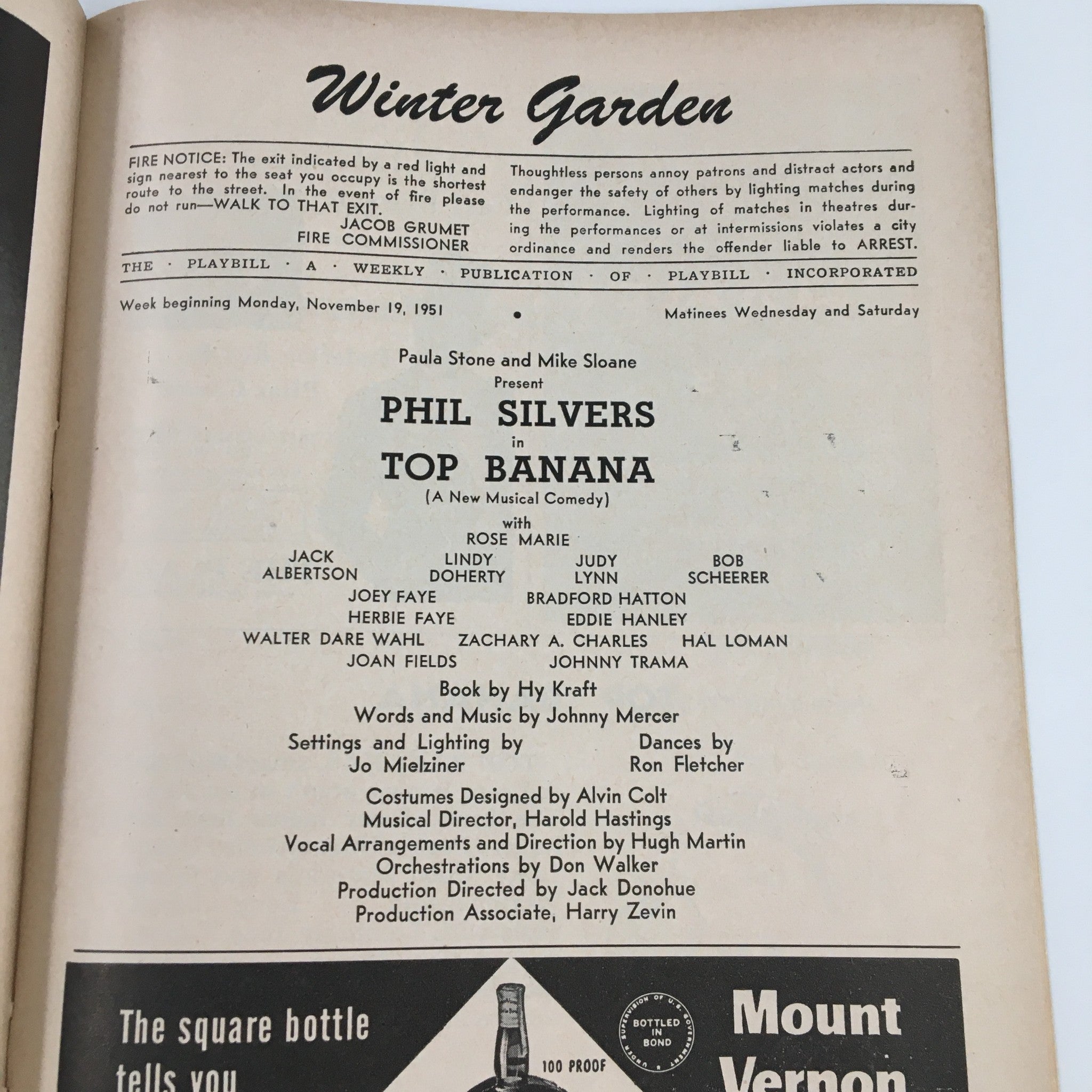 1951 Playbill Winter Garden Philip Silvers in Top Banana by Paula Stone