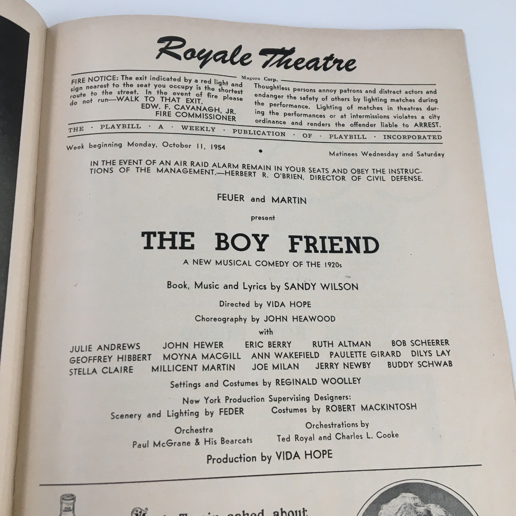 1954 Playbill Royale Theatre The Boy Friend A Musical Comedy by Vida Hope