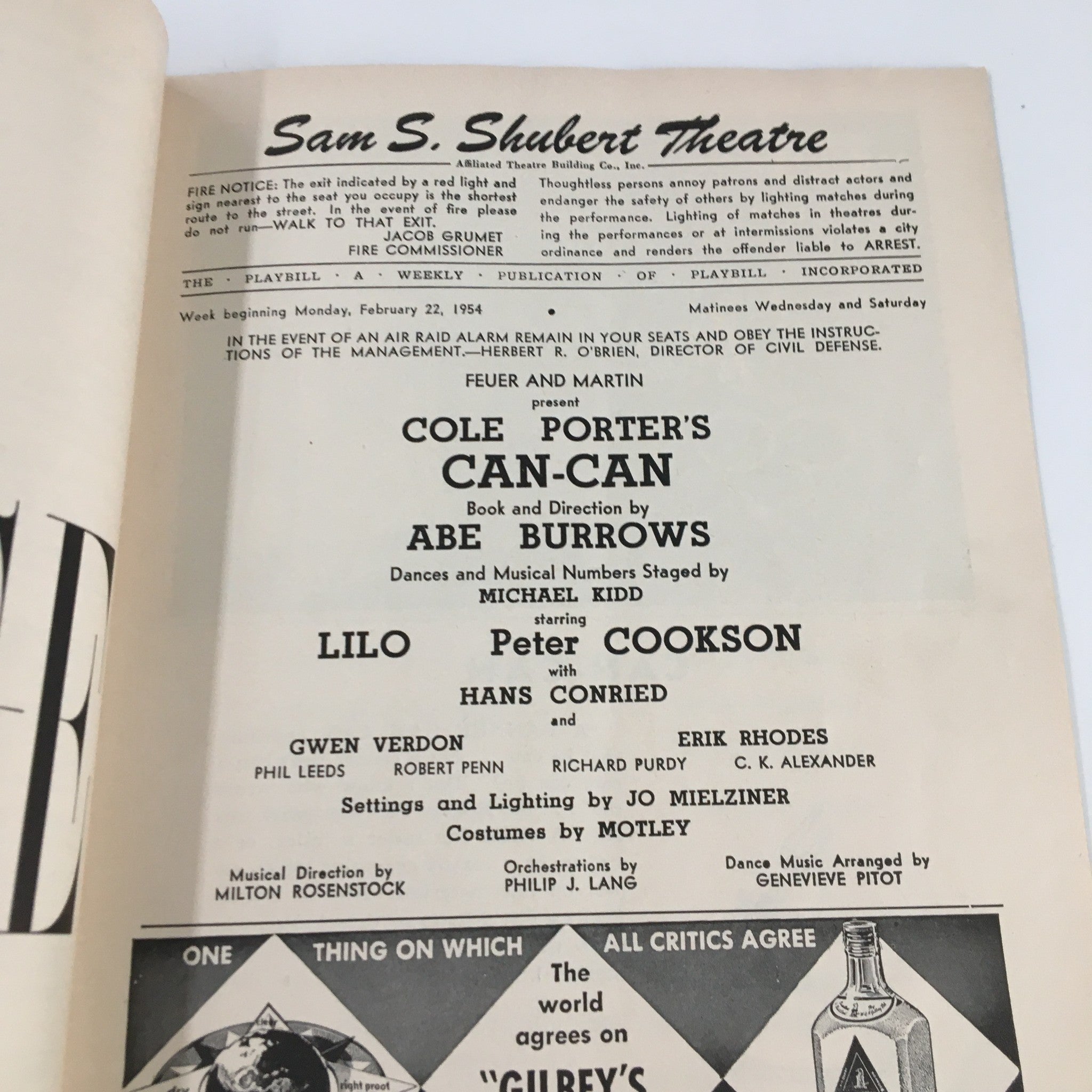 1954 Playbill Sam S. Shubert Theatre Cole Porter's Can-Can by Abe Burrows