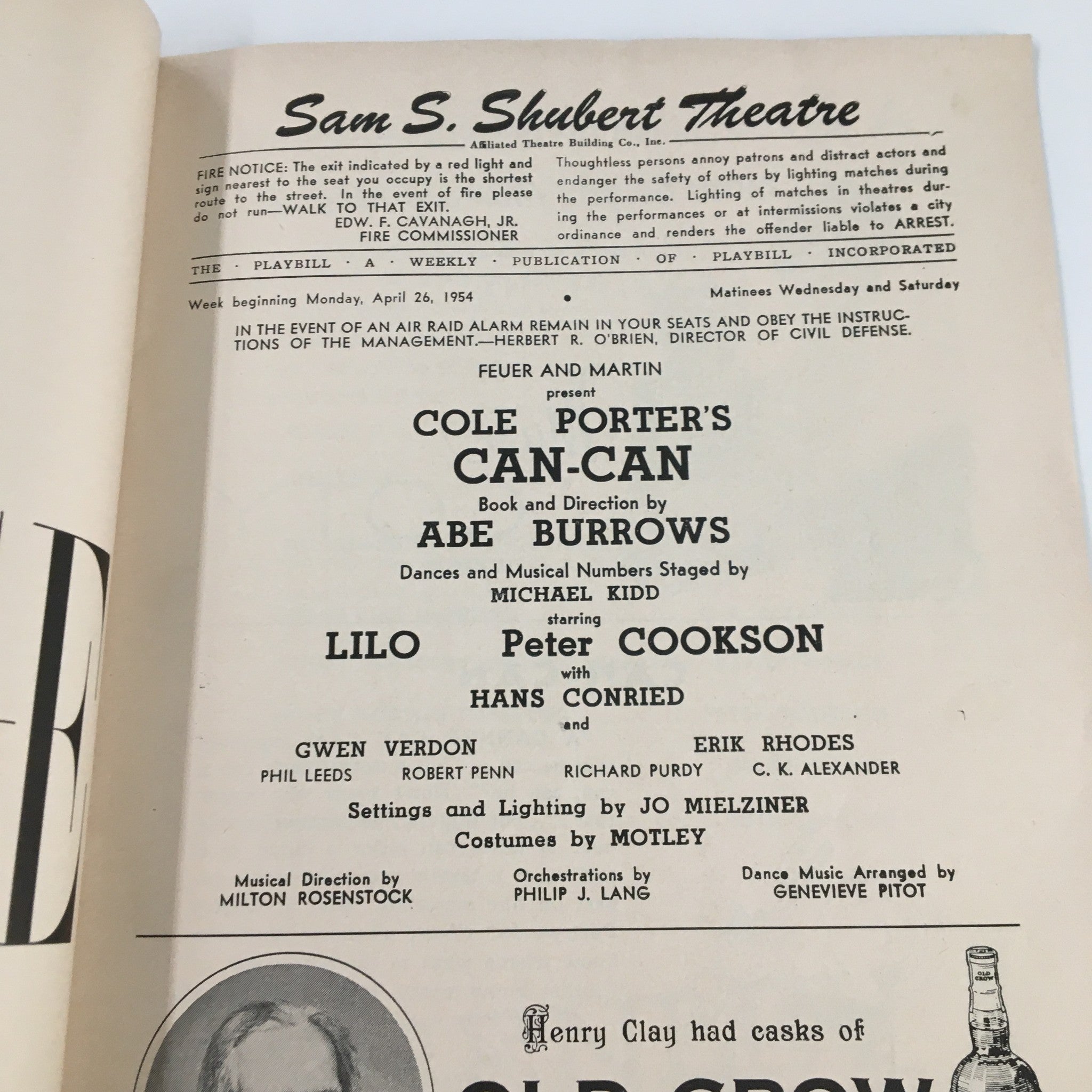 1954 Playbill Sam S. Shubert Theatre Lilo, Peter Cookson Can-Can by Abe Burrows