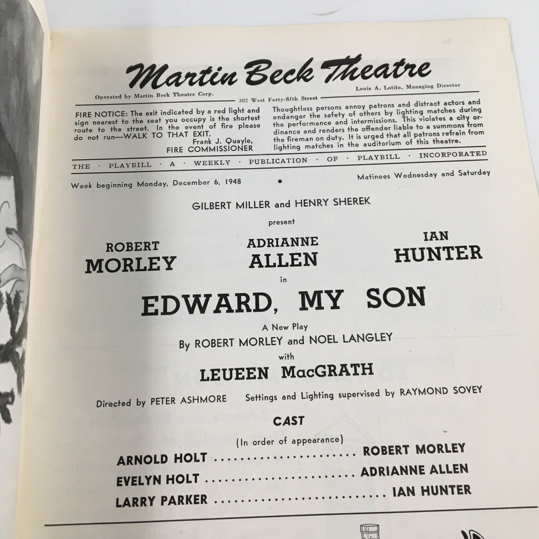 1948 Playbill Martin Beck Theatre Robert Morley in Edward, My Son by N. Langley