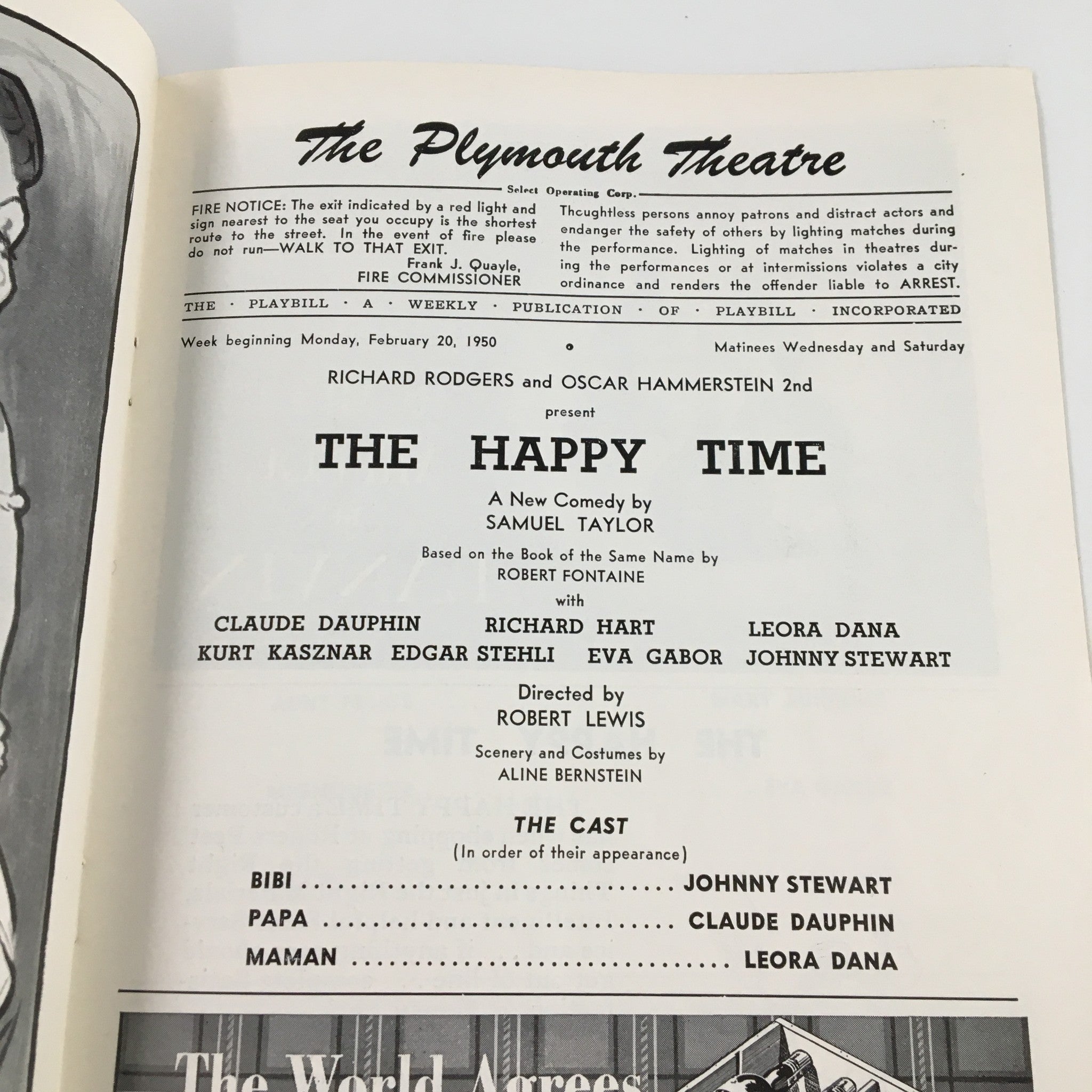 1950 Playbill The Plymouth Theatre The Happy Time A Comedy by Samuel Taylor